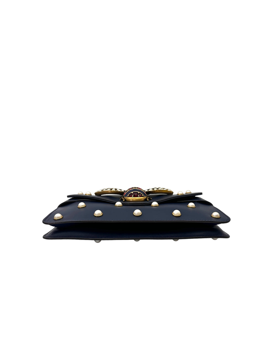 Gucci Queen Margaret Broadway Bee Black Leather Pearl Studded Shoulder Bag GG1112