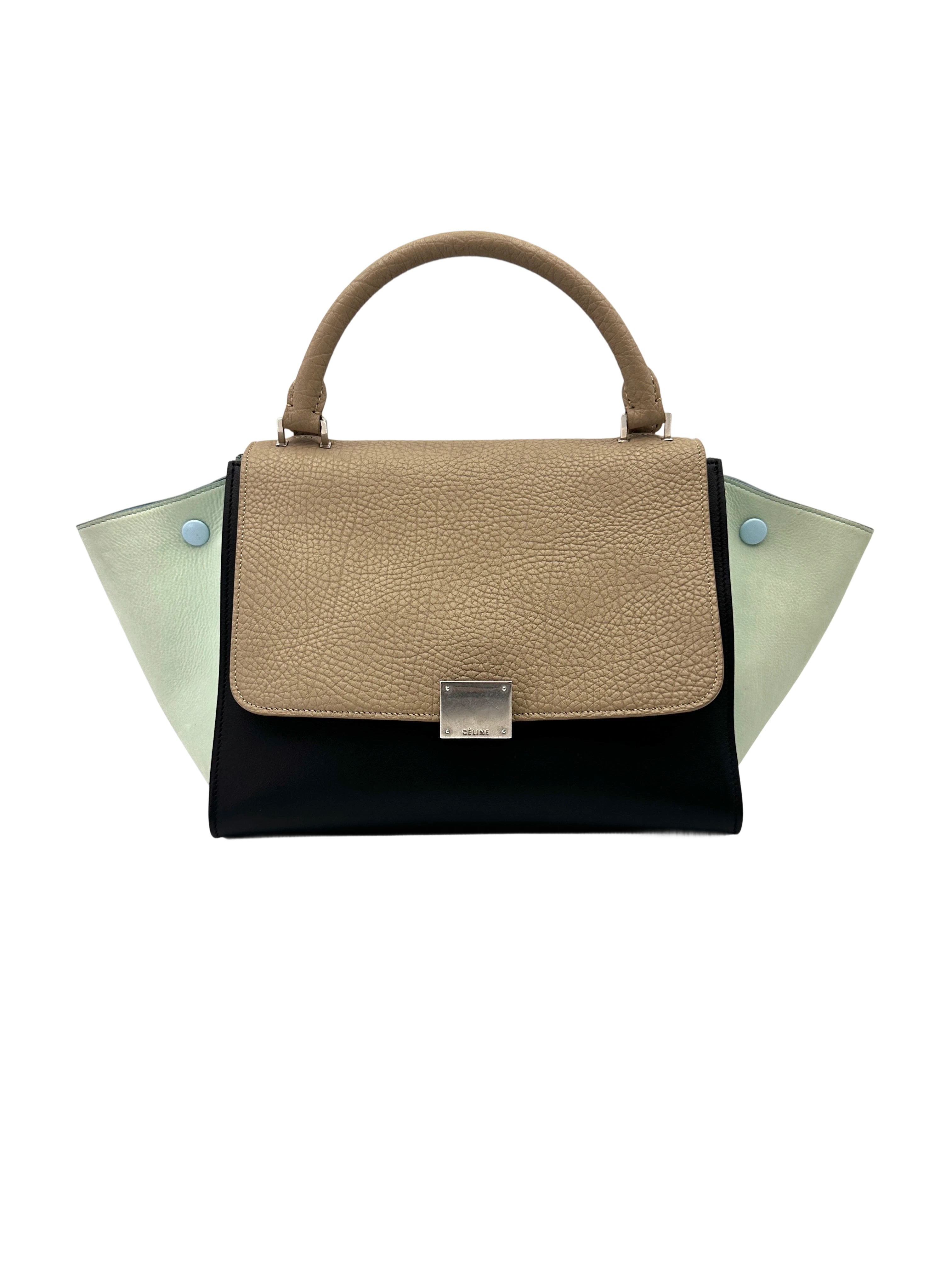 Celine Trapeze Beige/Black Leather Handle Bag CE165