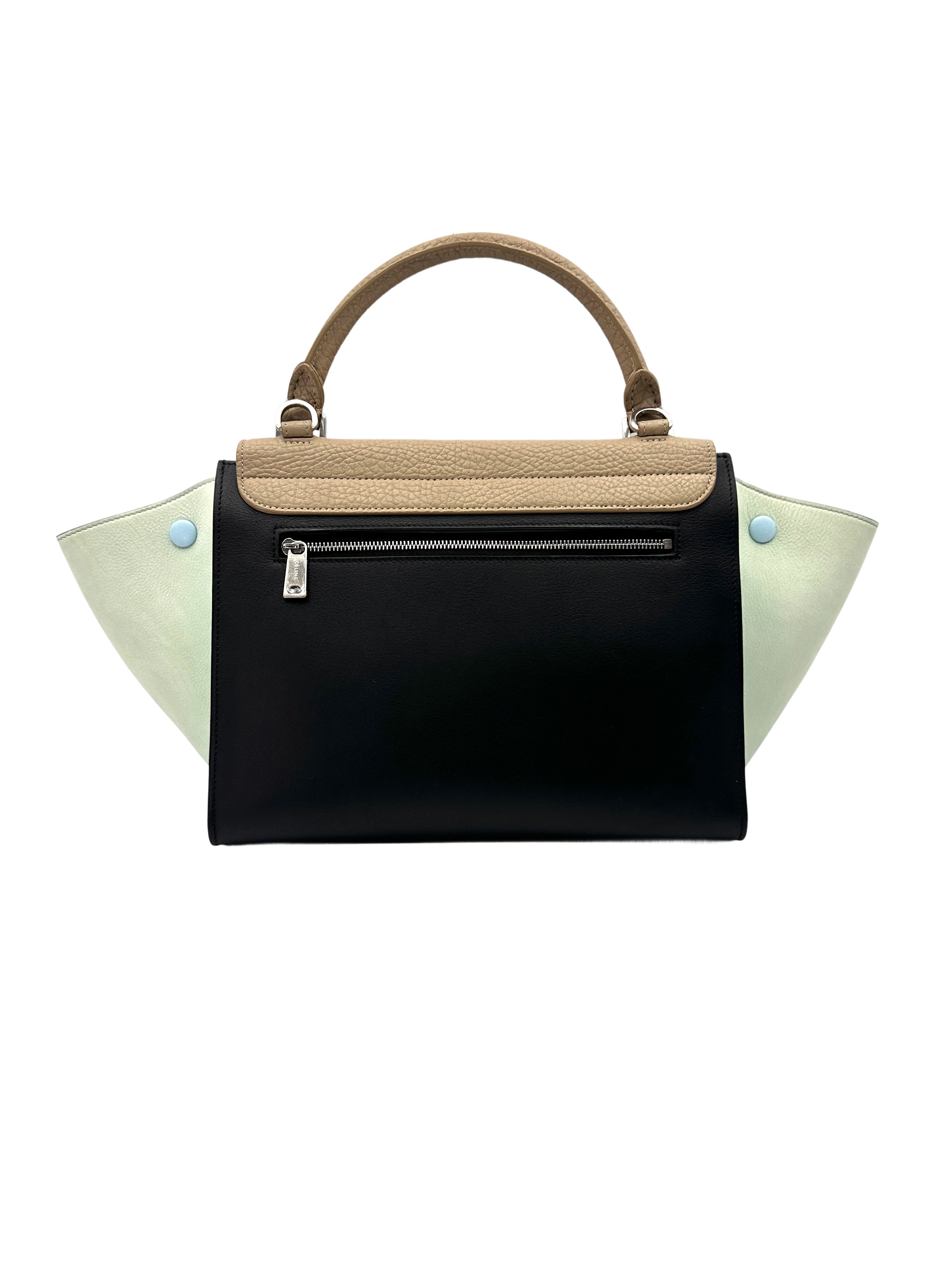 Celine Trapeze Beige/Black Leather Handle Bag CE165