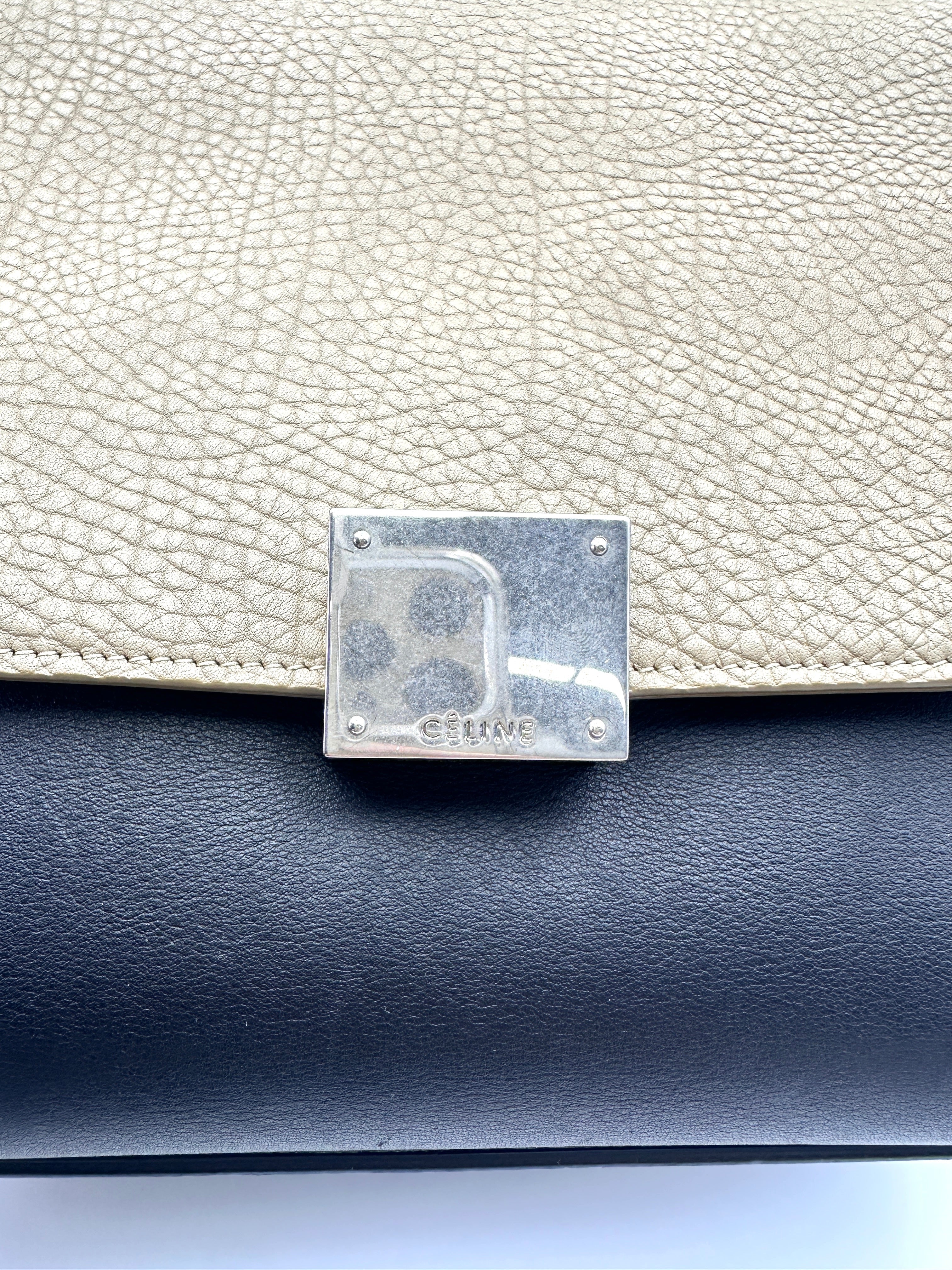 Celine Trapeze Beige/Black Leather Handle Bag CE165