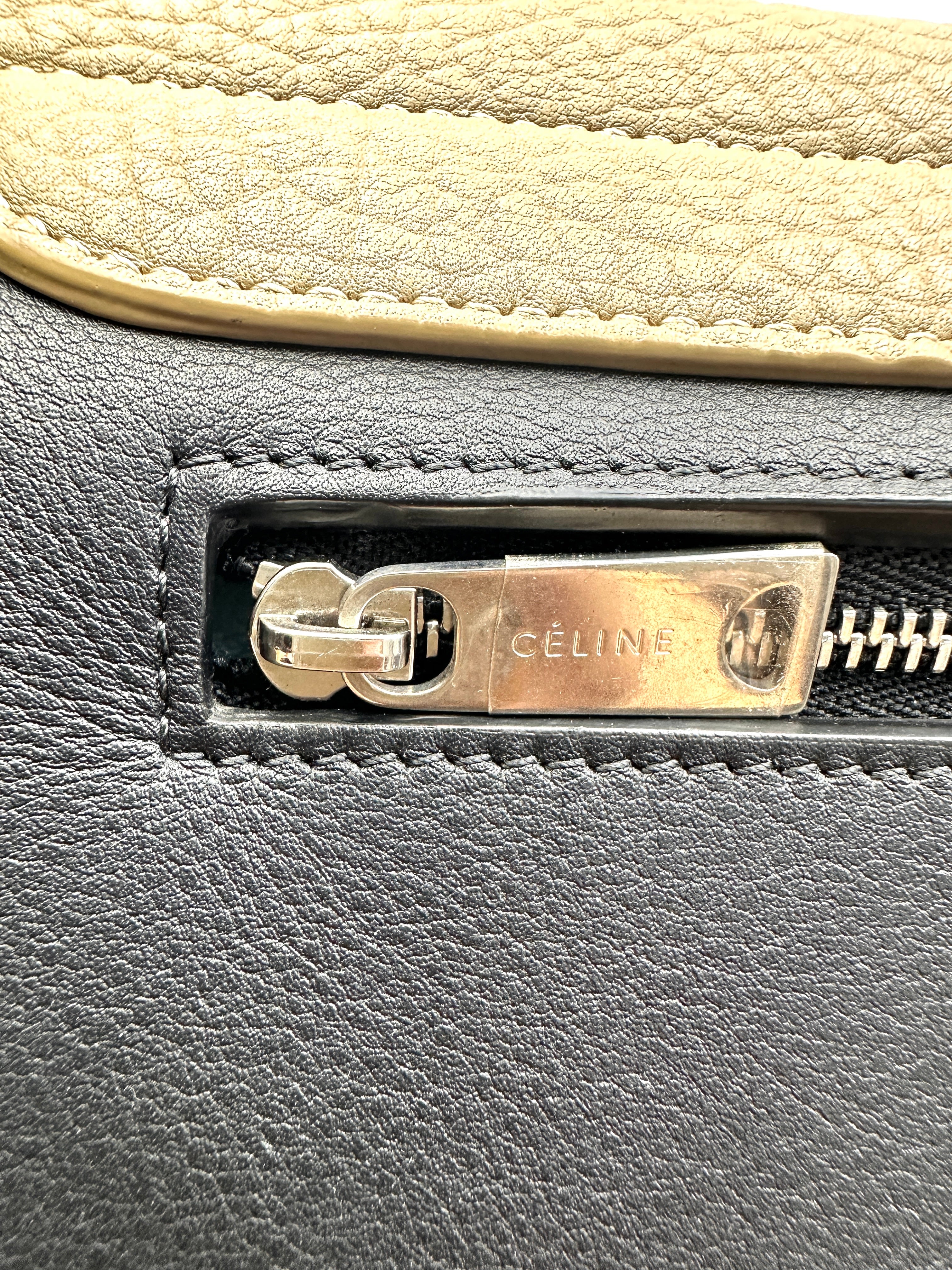 Celine Trapeze Beige/Black Leather Handle Bag CE165