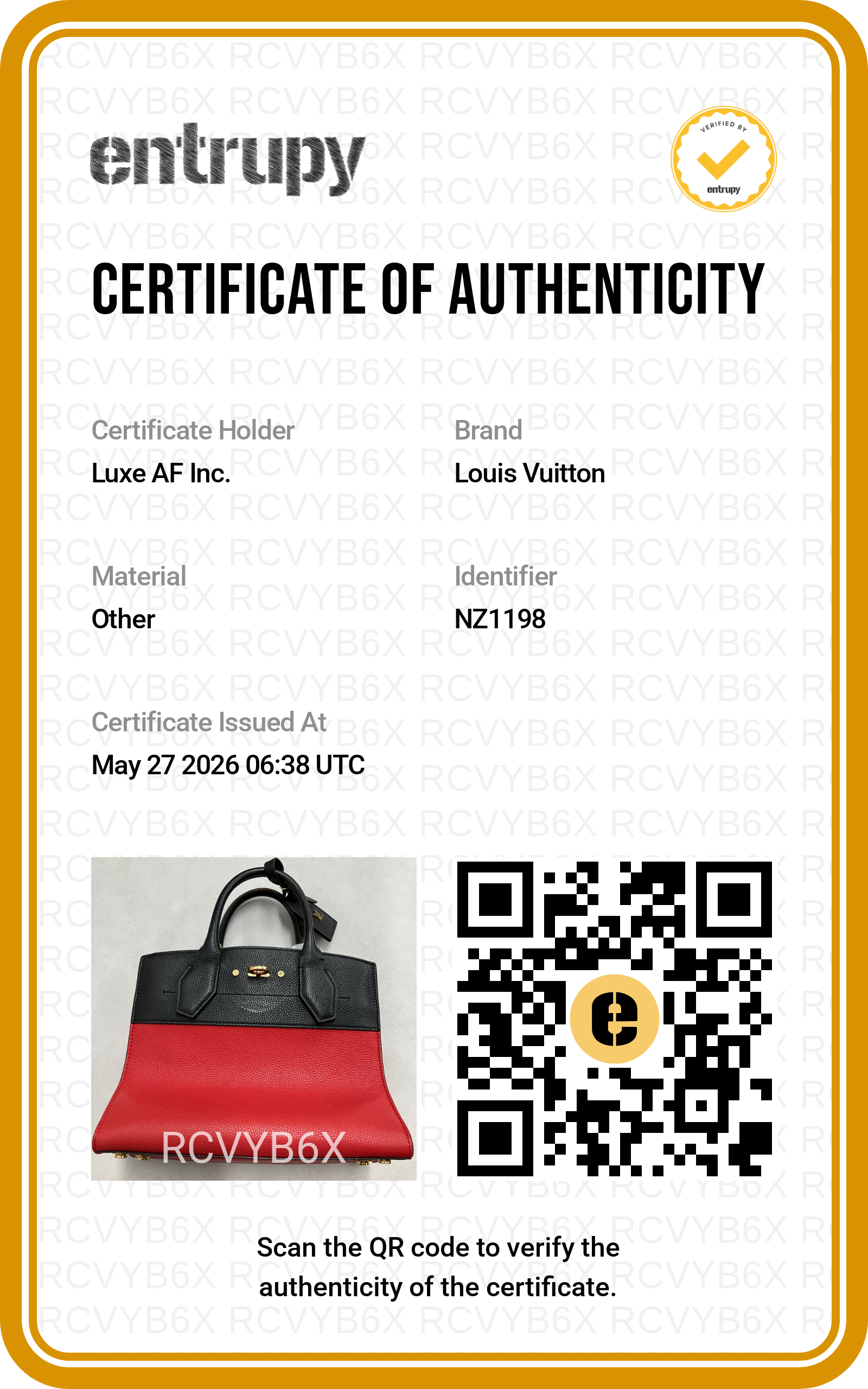 Louis Vuitton City Steamer Black/Red Grained Leather Handle Bag LV2939