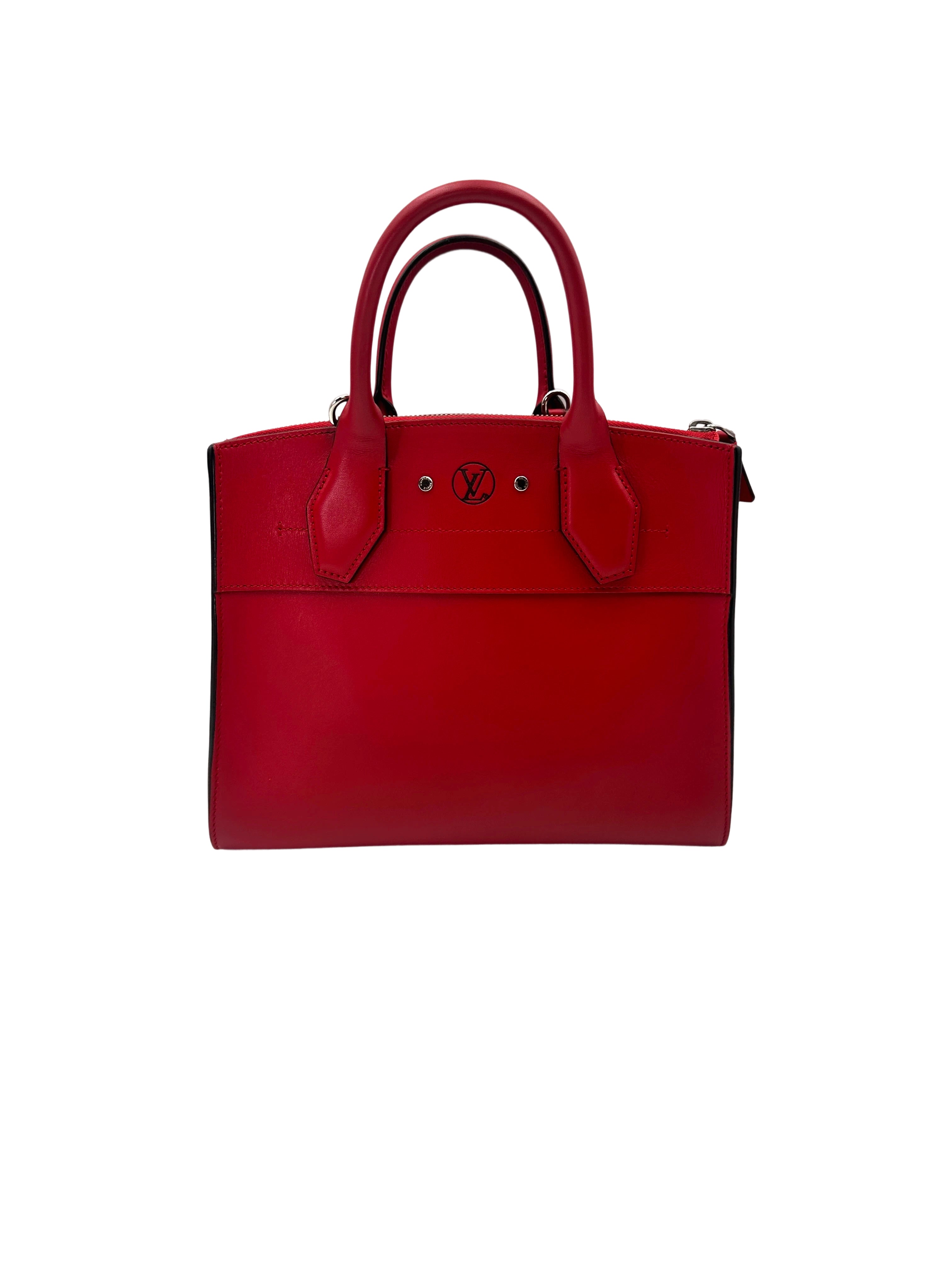 Louis Vuitton City Steamer Red Grained Leather Handle Bag LV2850