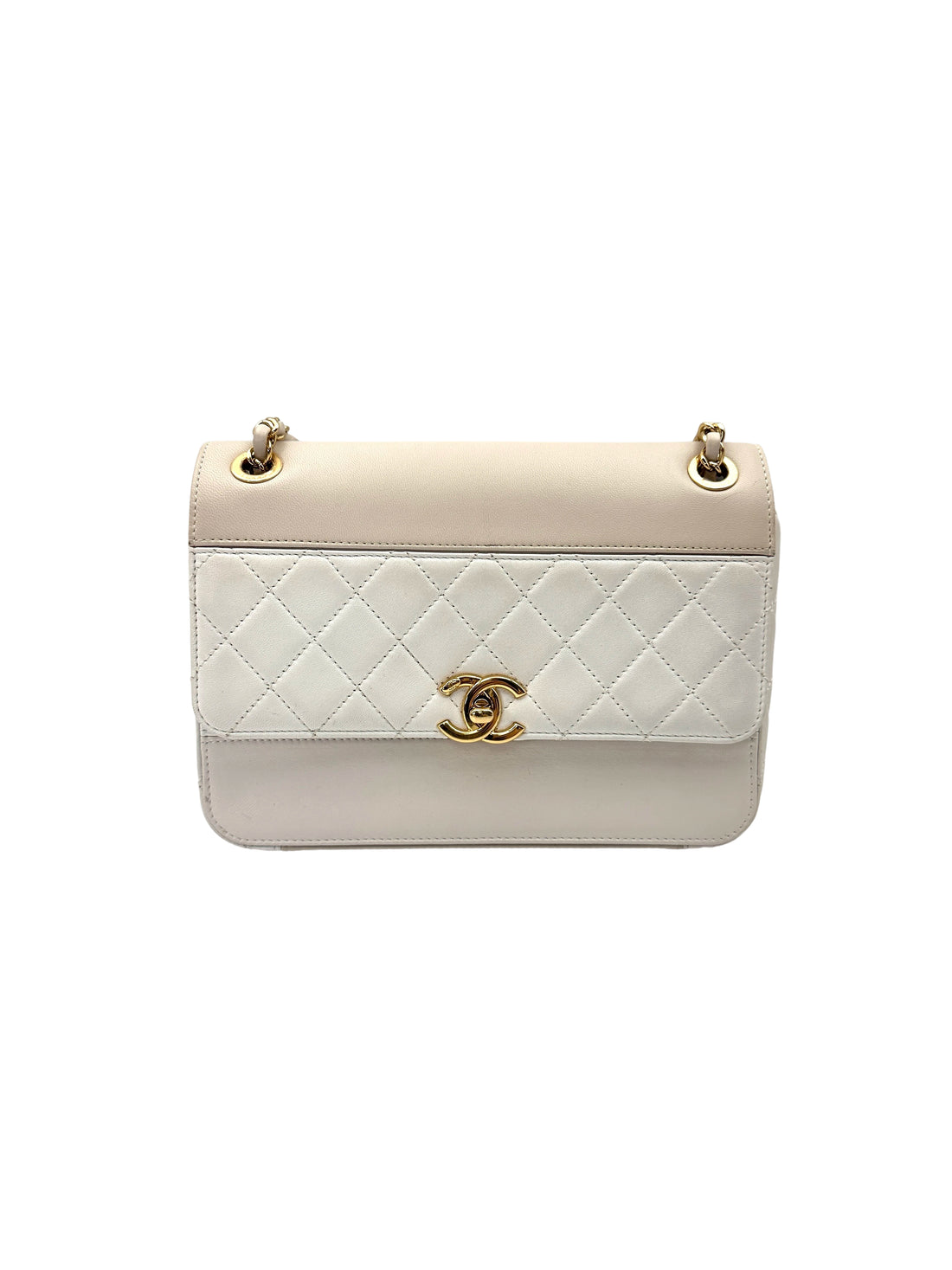Chanel White Quilted Leather Flap Bag With Gold Buckle(28***60) CC2034
