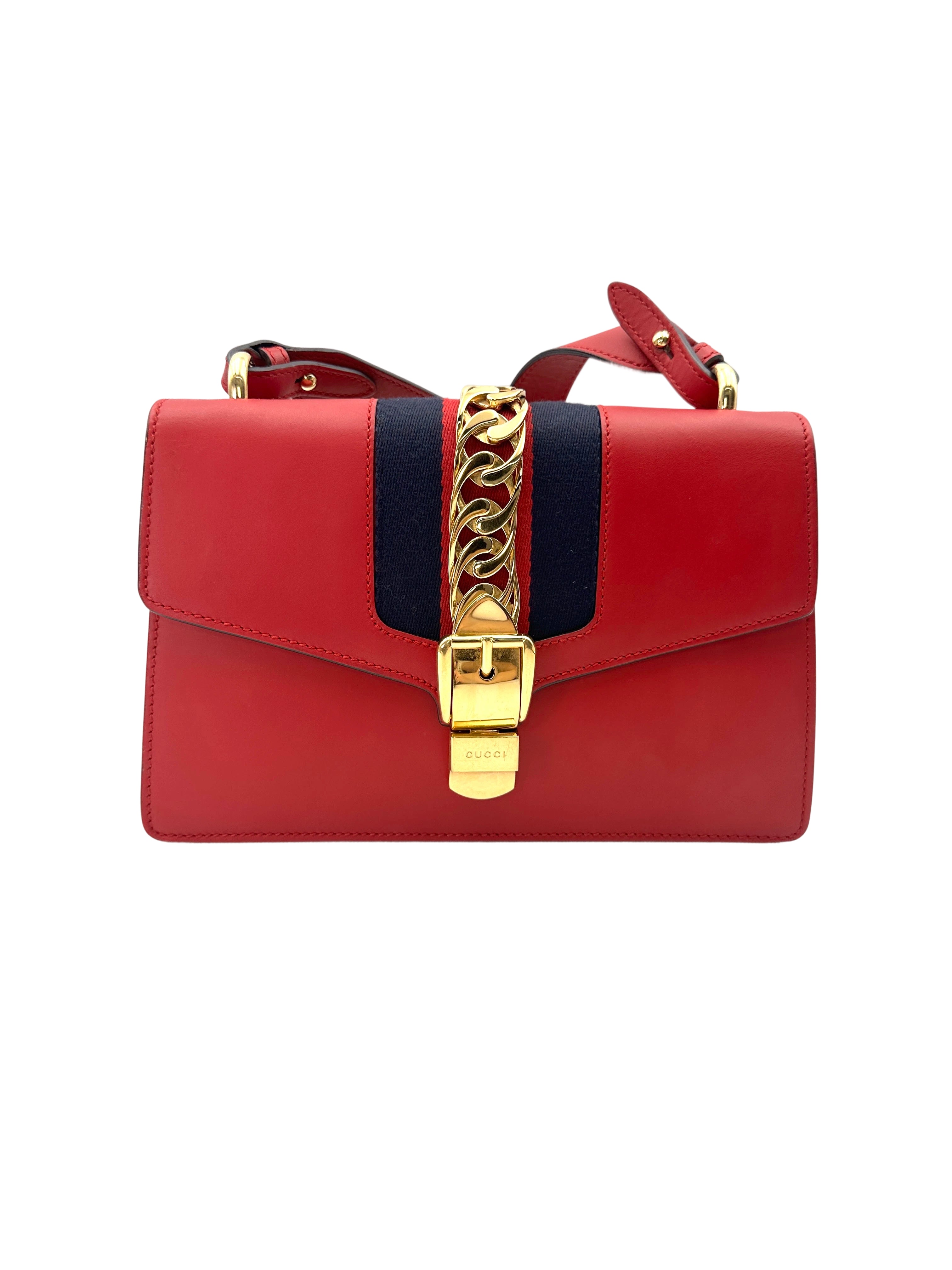 Gucci Sylvie Red Leather Medium Size Shoulder Bag GG1117