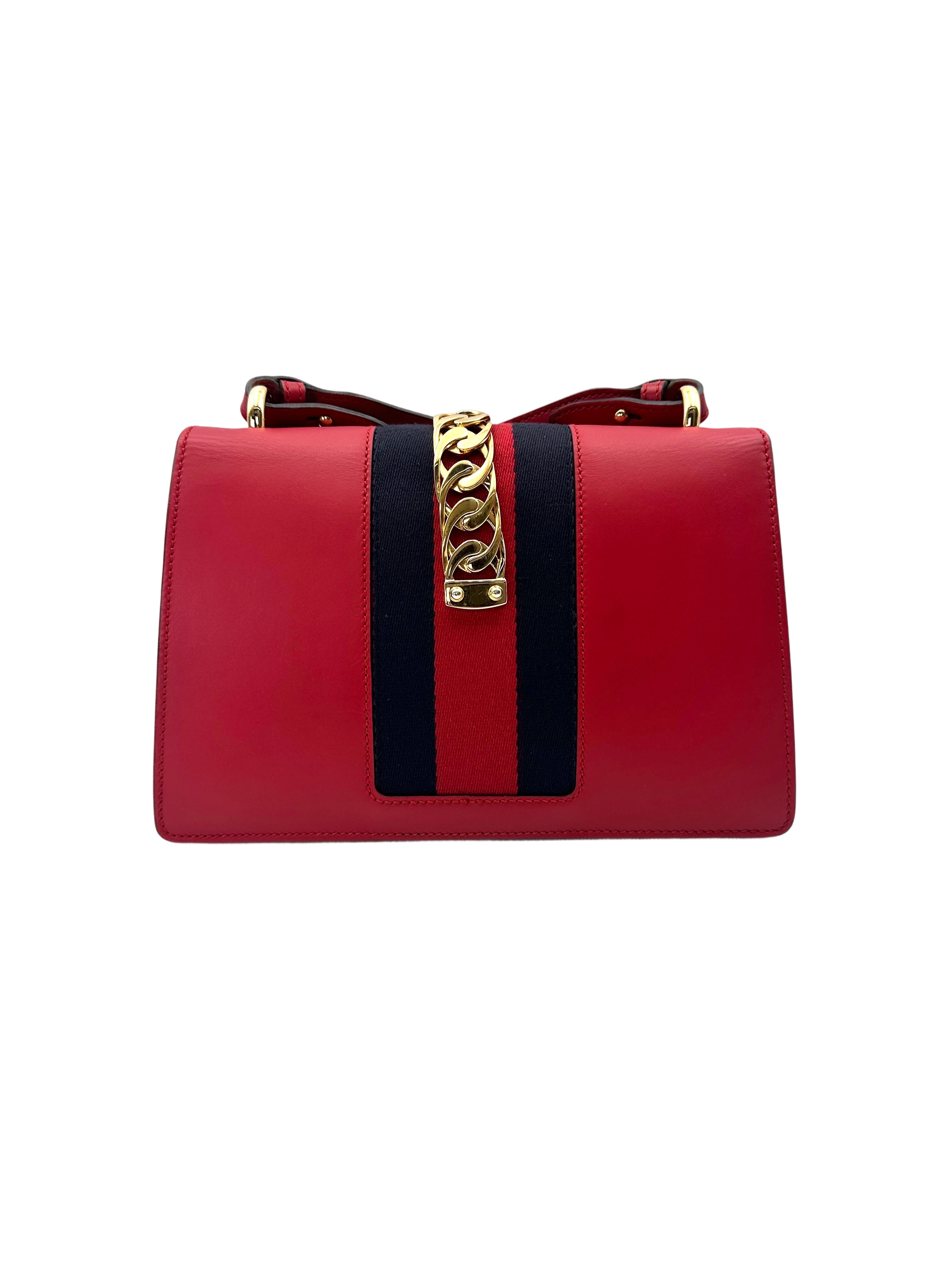 Gucci Sylvie Red Leather Medium Size Shoulder Bag GG1117