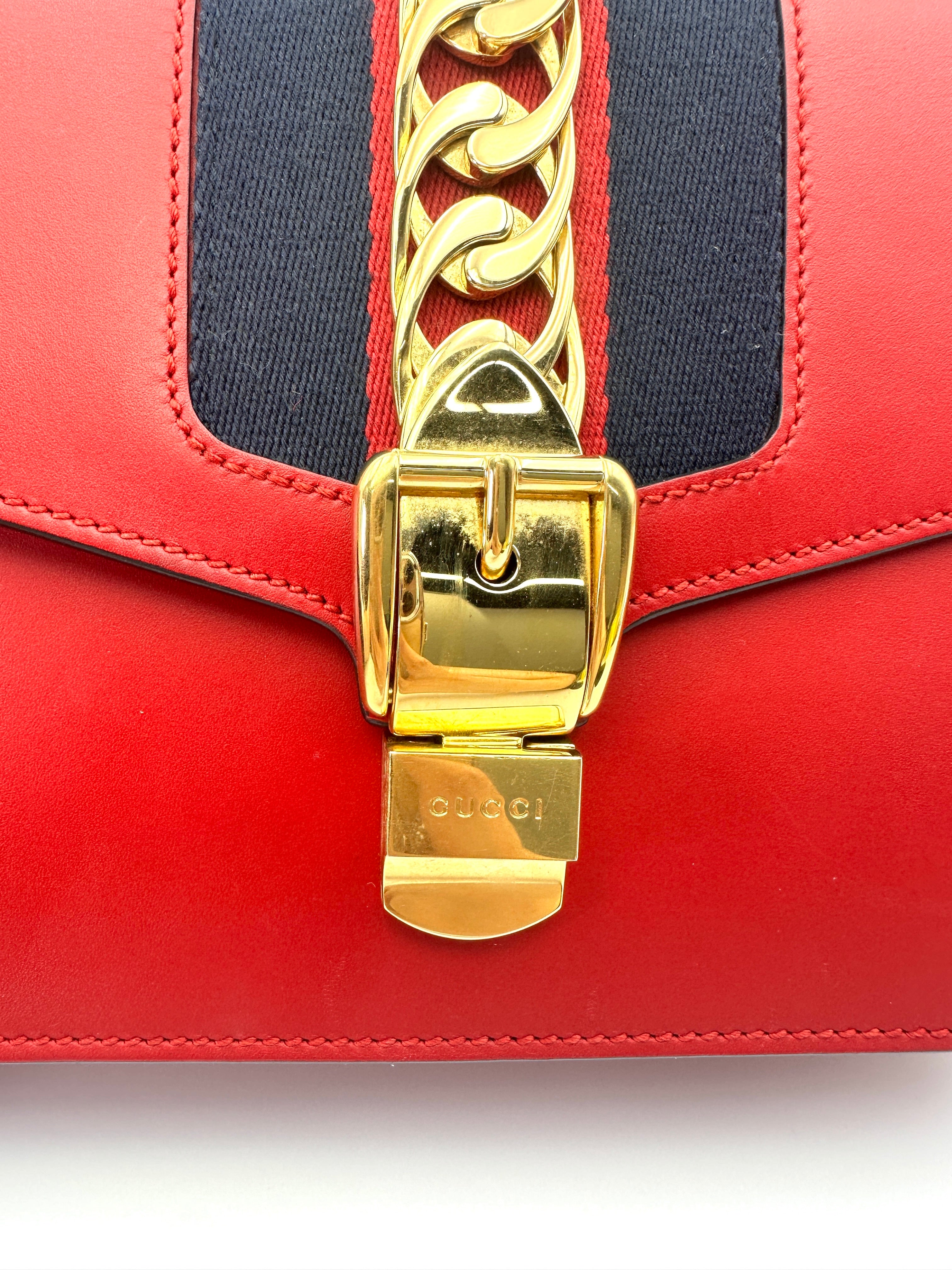 Gucci Sylvie Red Leather Medium Size Shoulder Bag GG1117