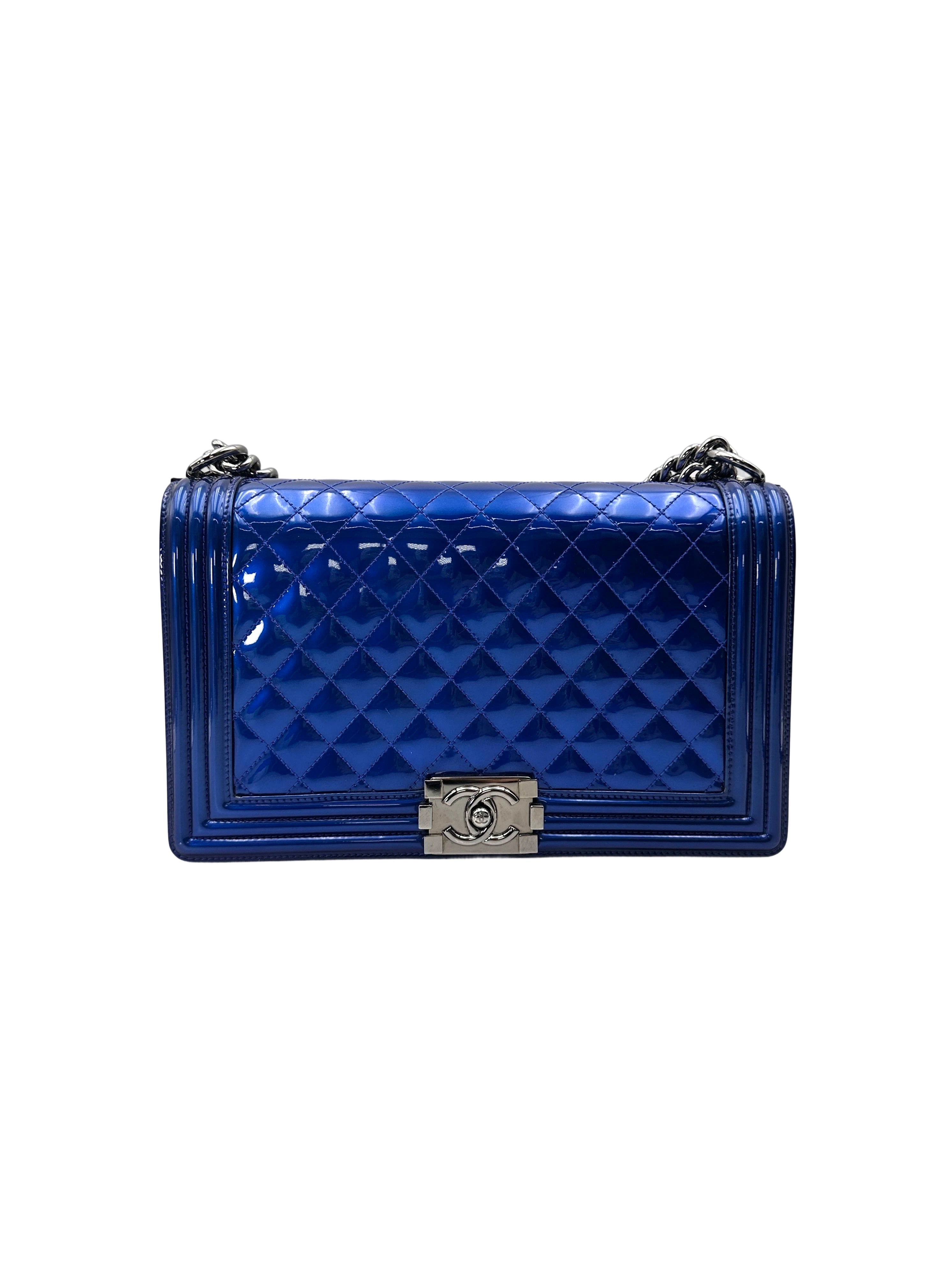 Chanel LeBoy Blue Quilted Patent Leather Flap Bag With Silver Buckle(19***98) CC2031