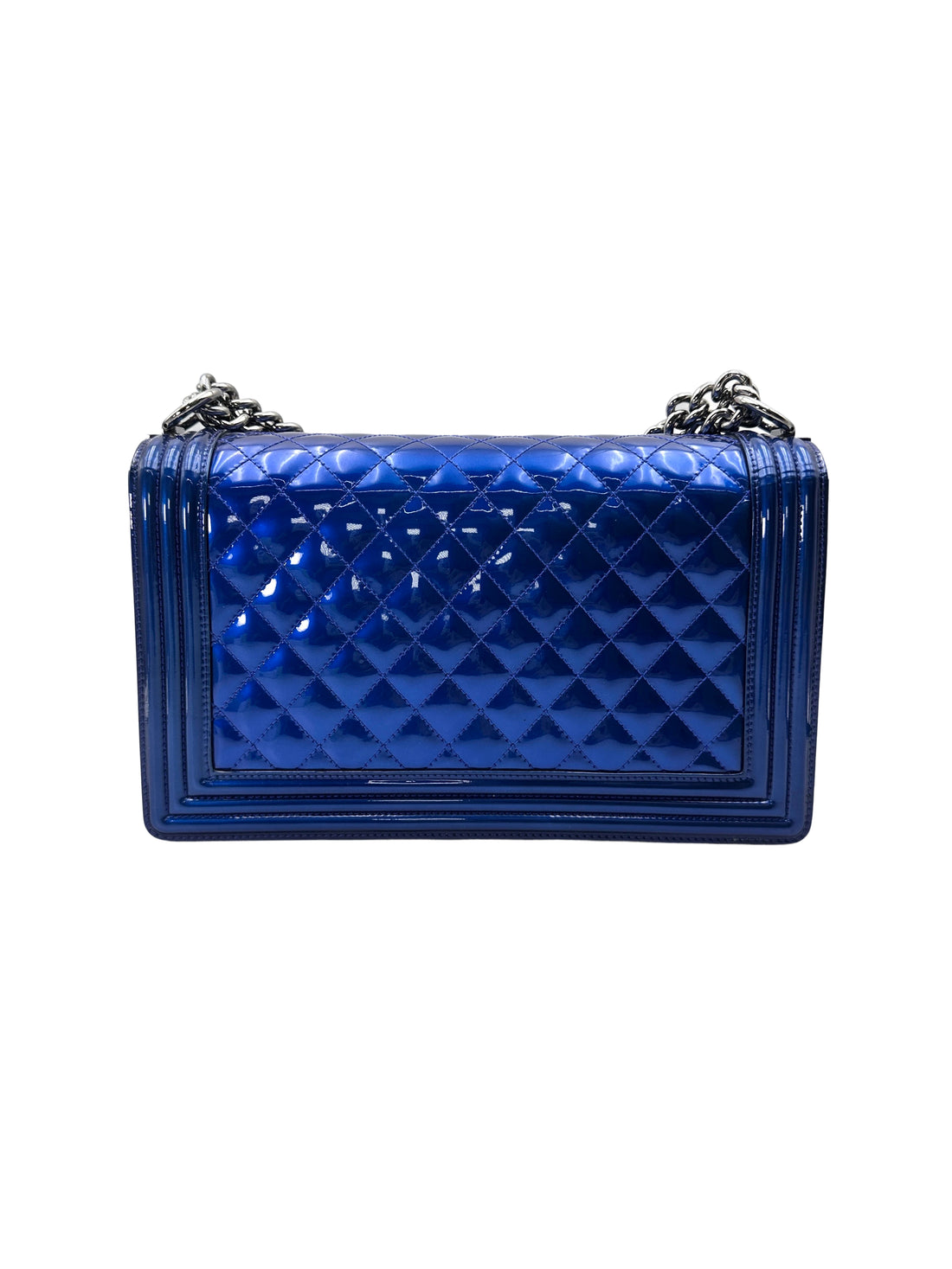 Chanel LeBoy Blue Quilted Patent Leather Flap Bag With Silver Buckle(19***98) CC2031