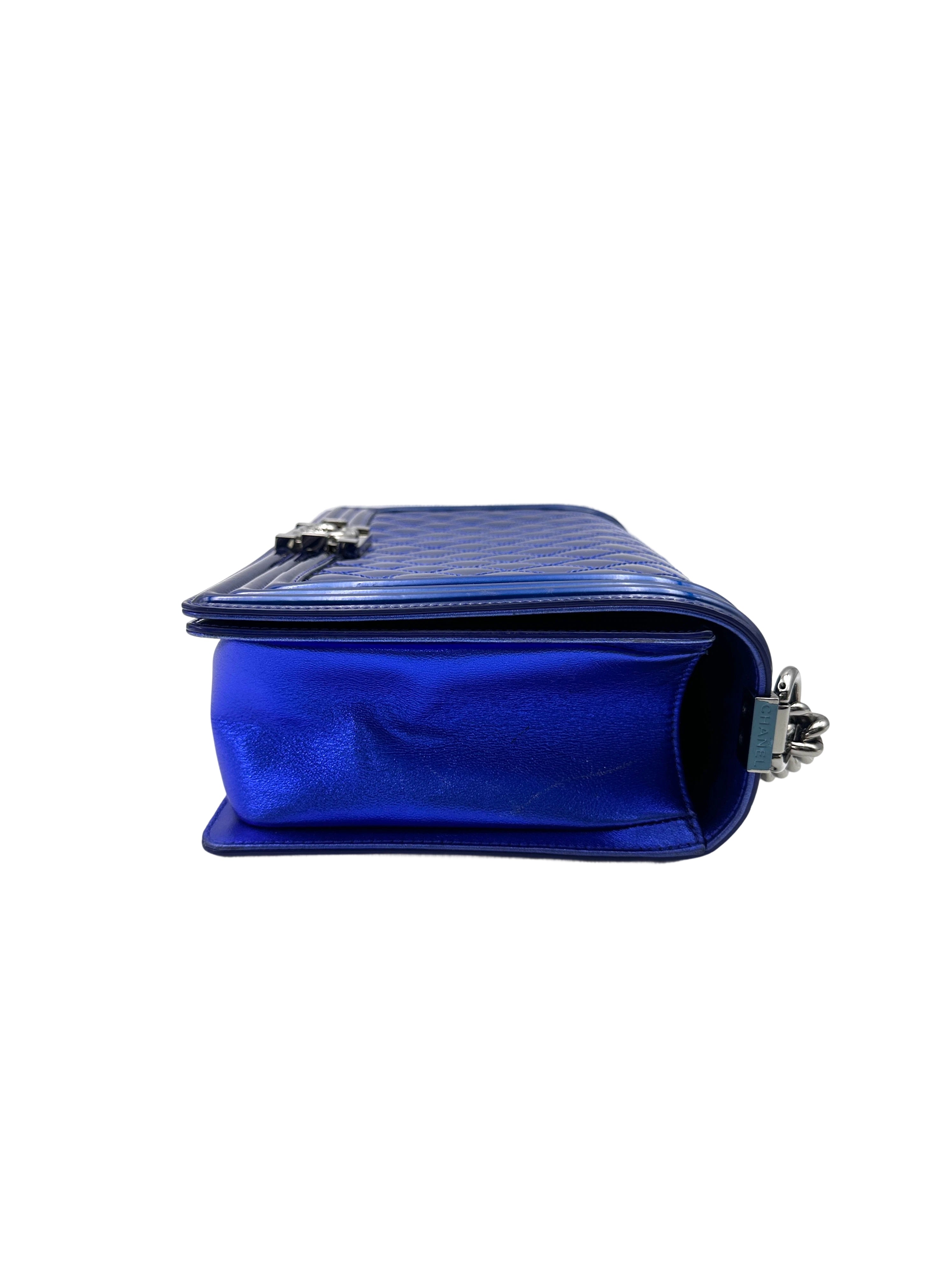 Chanel LeBoy Blue Quilted Patent Leather Flap Bag With Silver Buckle(19***98) CC2031