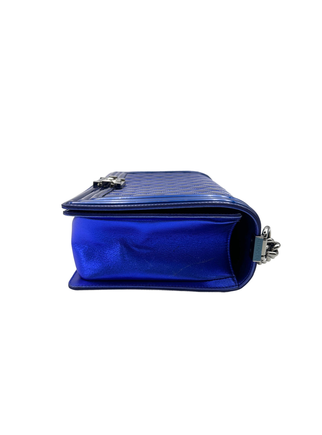 Chanel LeBoy Blue Quilted Patent Leather Flap Bag With Silver Buckle(19***98) CC2031