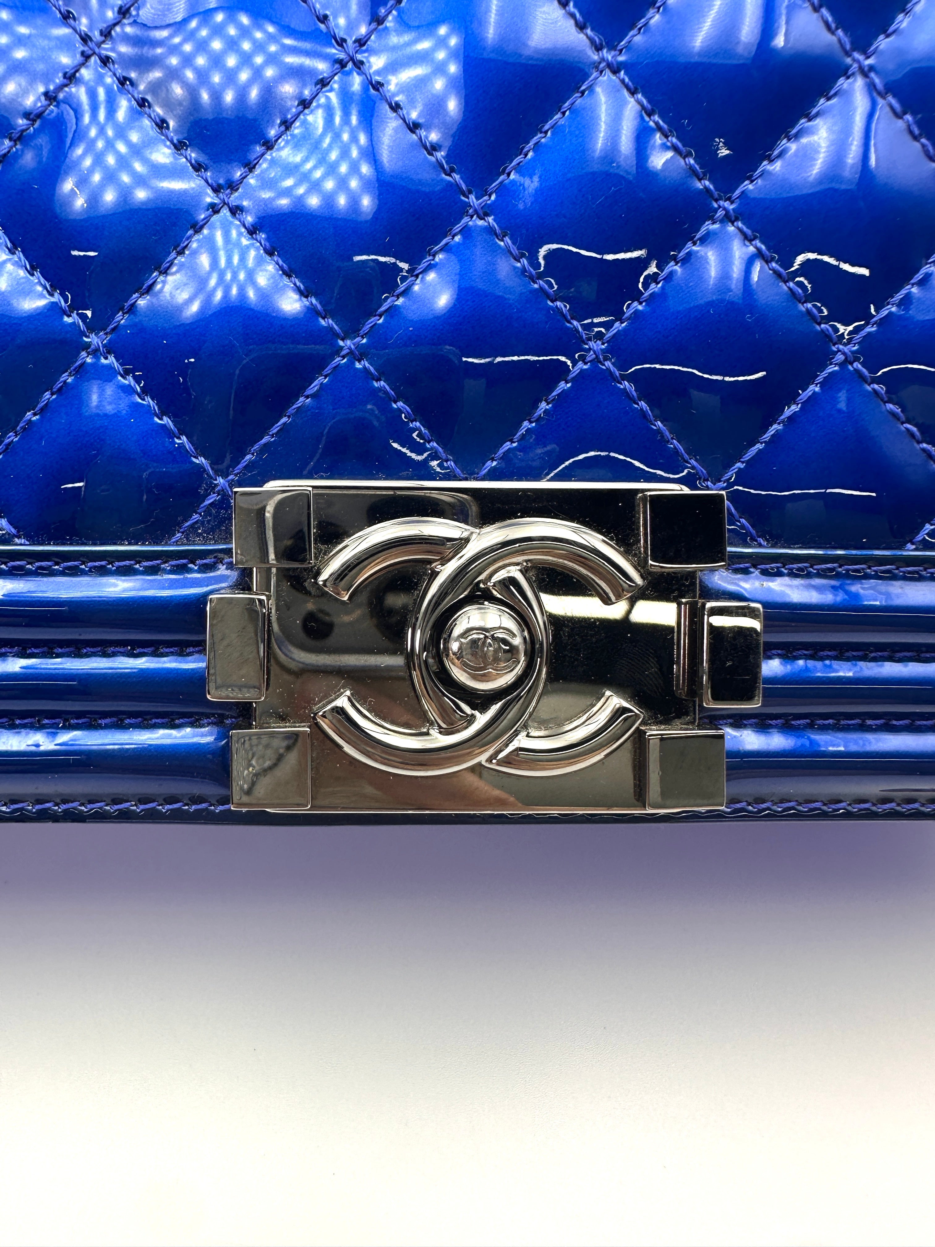 Chanel LeBoy Blue Quilted Patent Leather Flap Bag With Silver Buckle(19***98) CC2031
