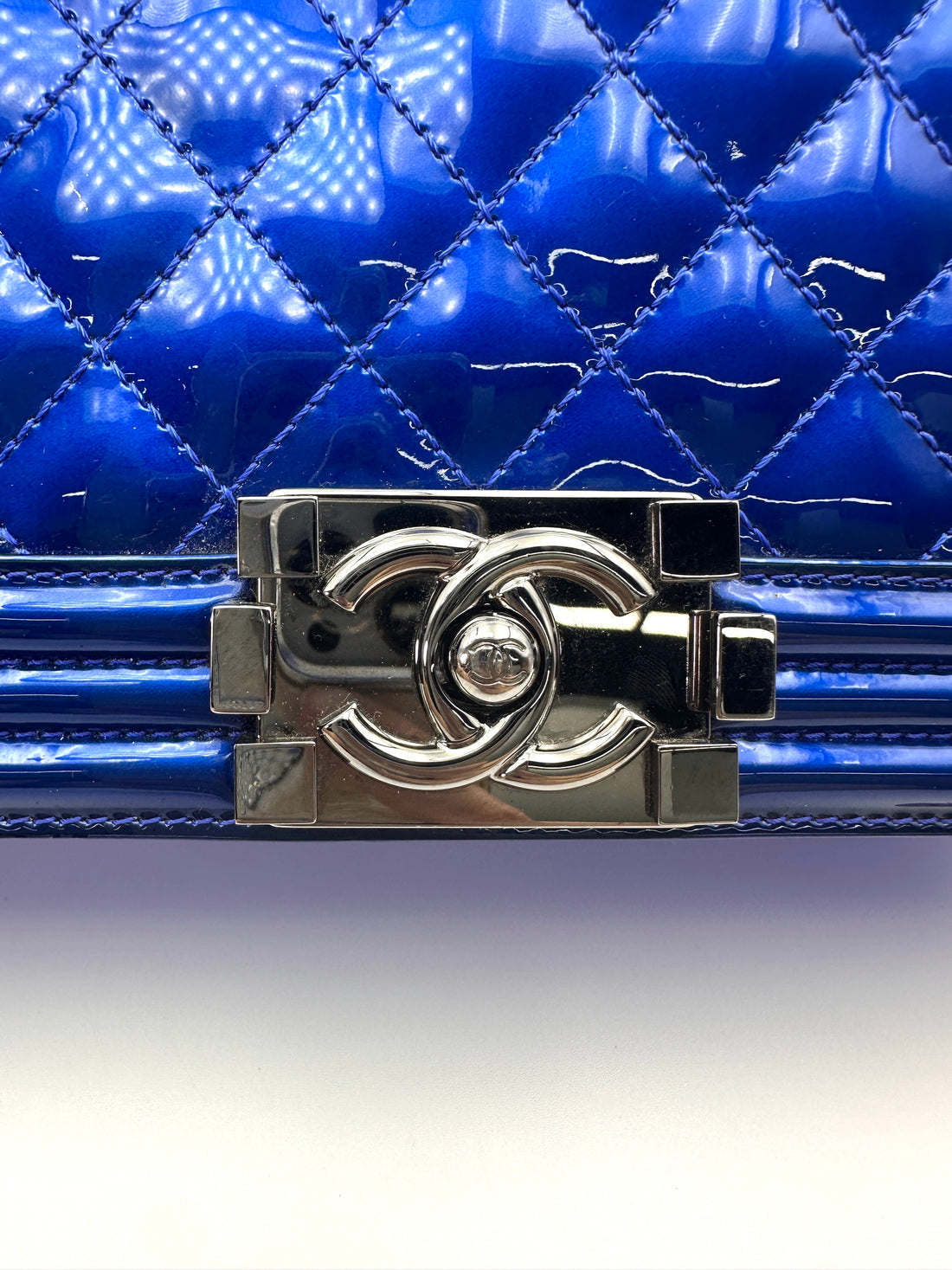Chanel LeBoy Blue Quilted Patent Leather Flap Bag With Silver Buckle(19***98) CC2031