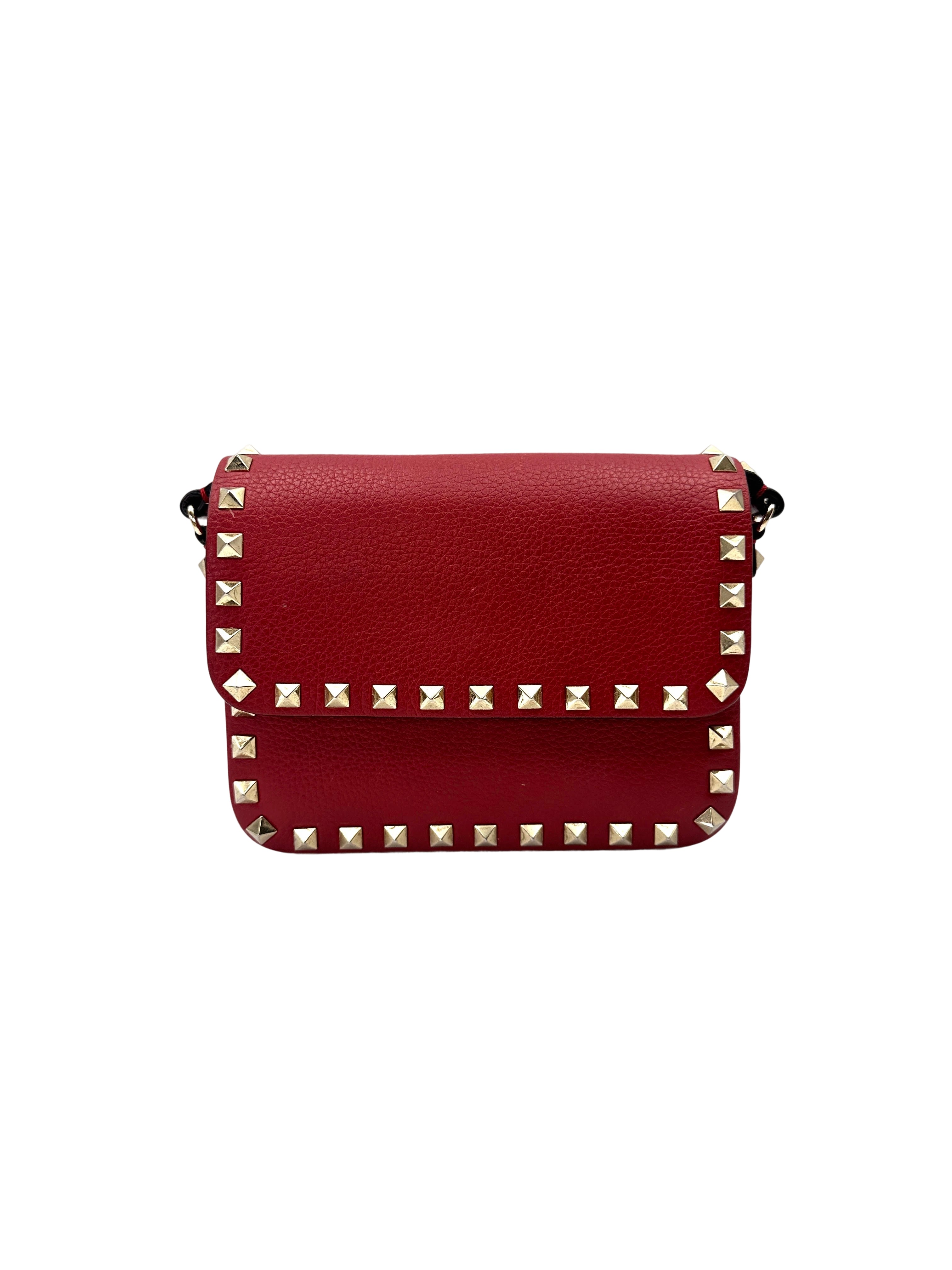 Valentino Garavani Rockstud Red Leather Flap Bag VT29