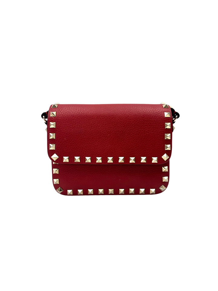 Valentino Garavani Rockstud Red Leather Flap Bag VT29