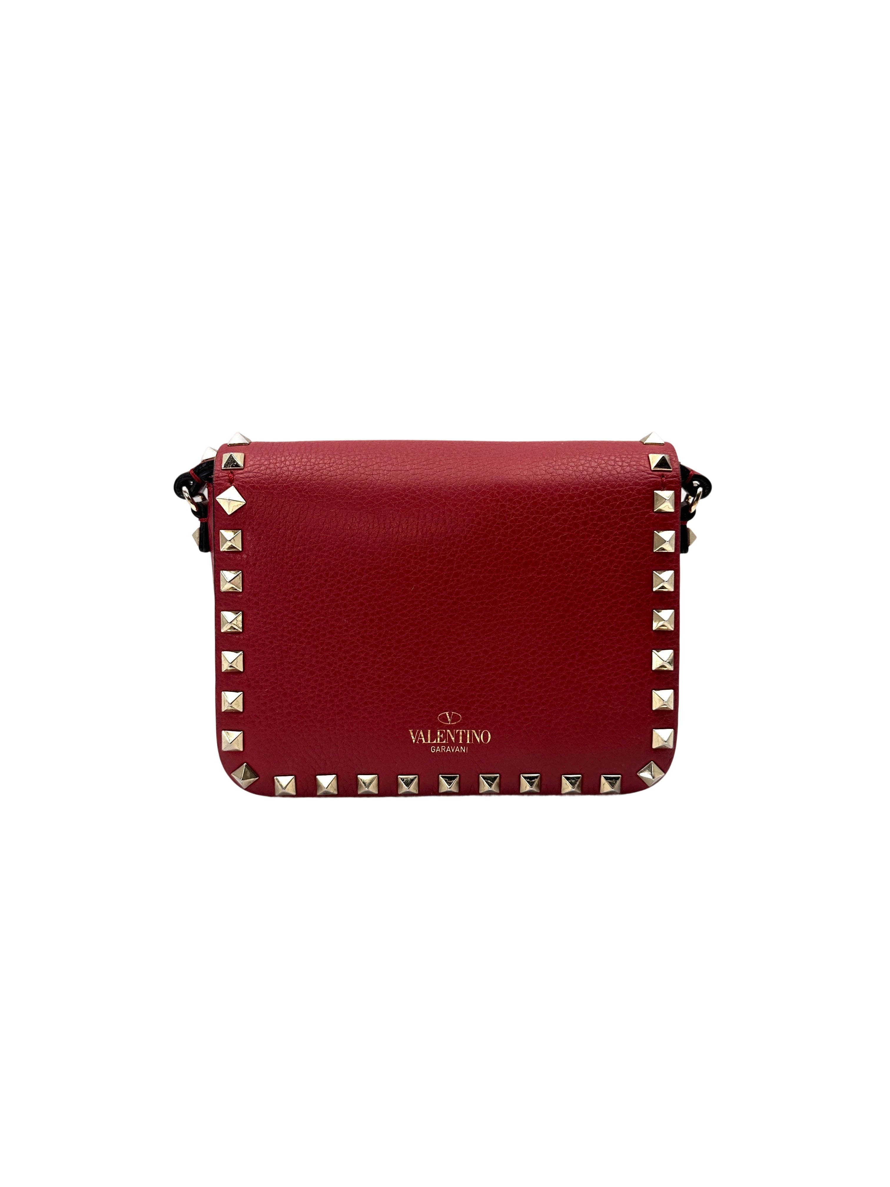 Valentino Garavani Rockstud Red Leather Flap Bag VT29