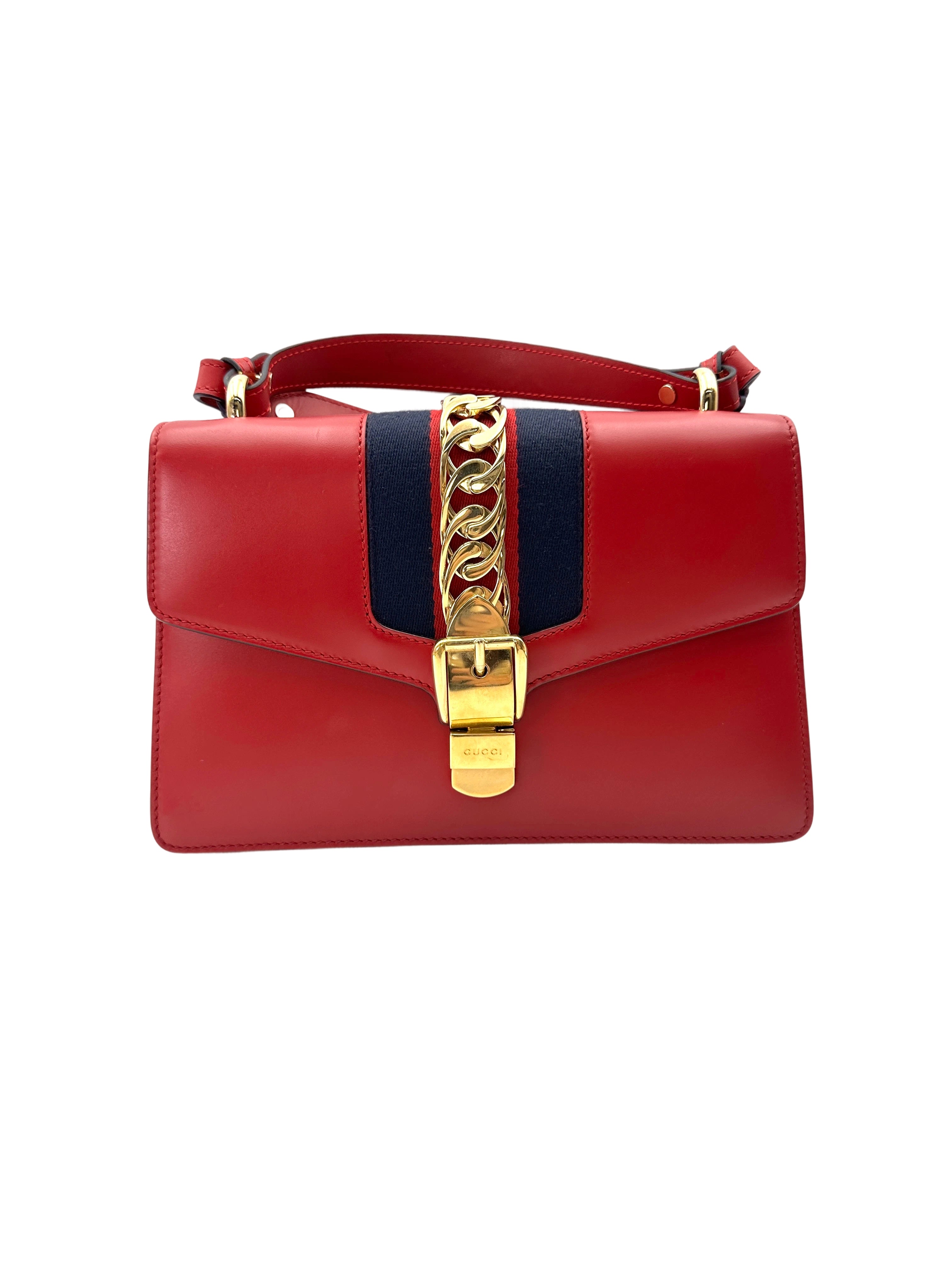 Gucci Sylvie Red Leather Medium Size Shoulder Bag GG1118