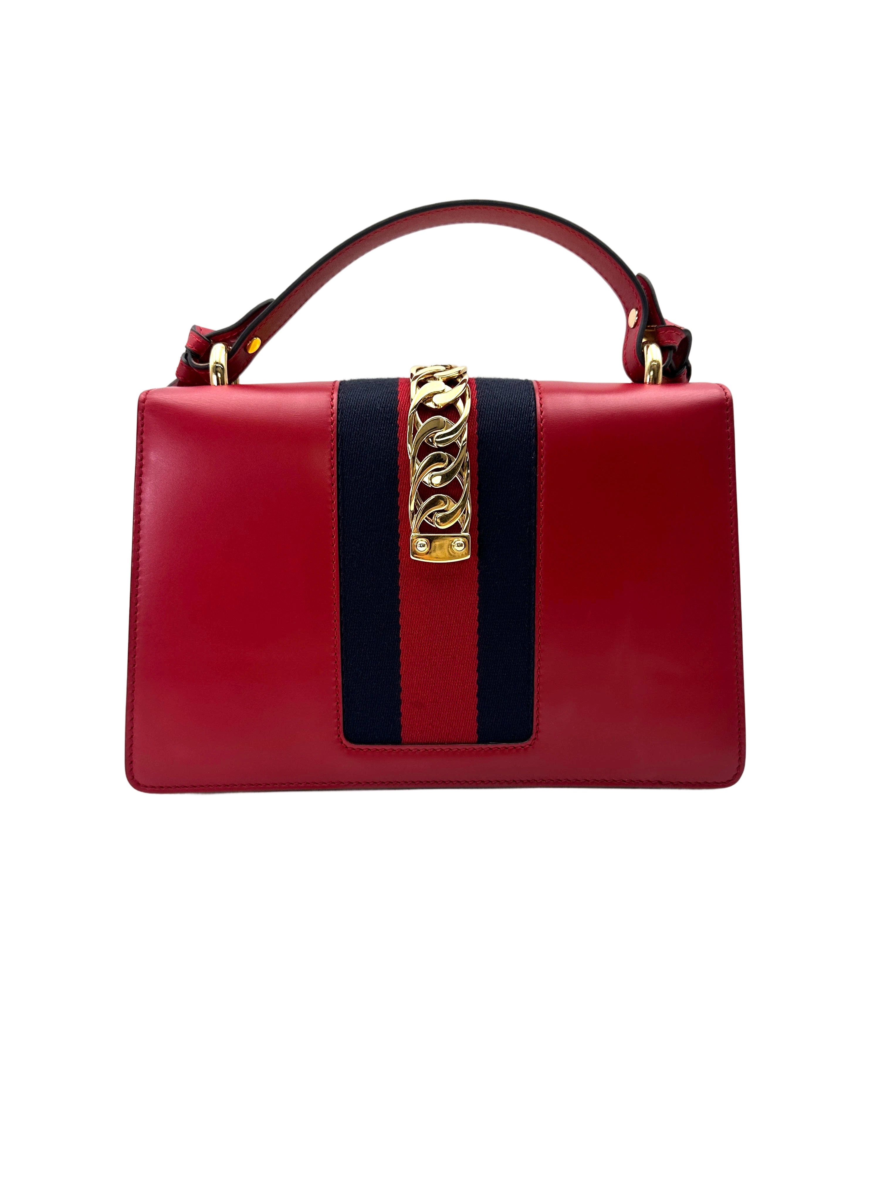 Gucci Sylvie Red Leather Medium Size Shoulder Bag GG1118