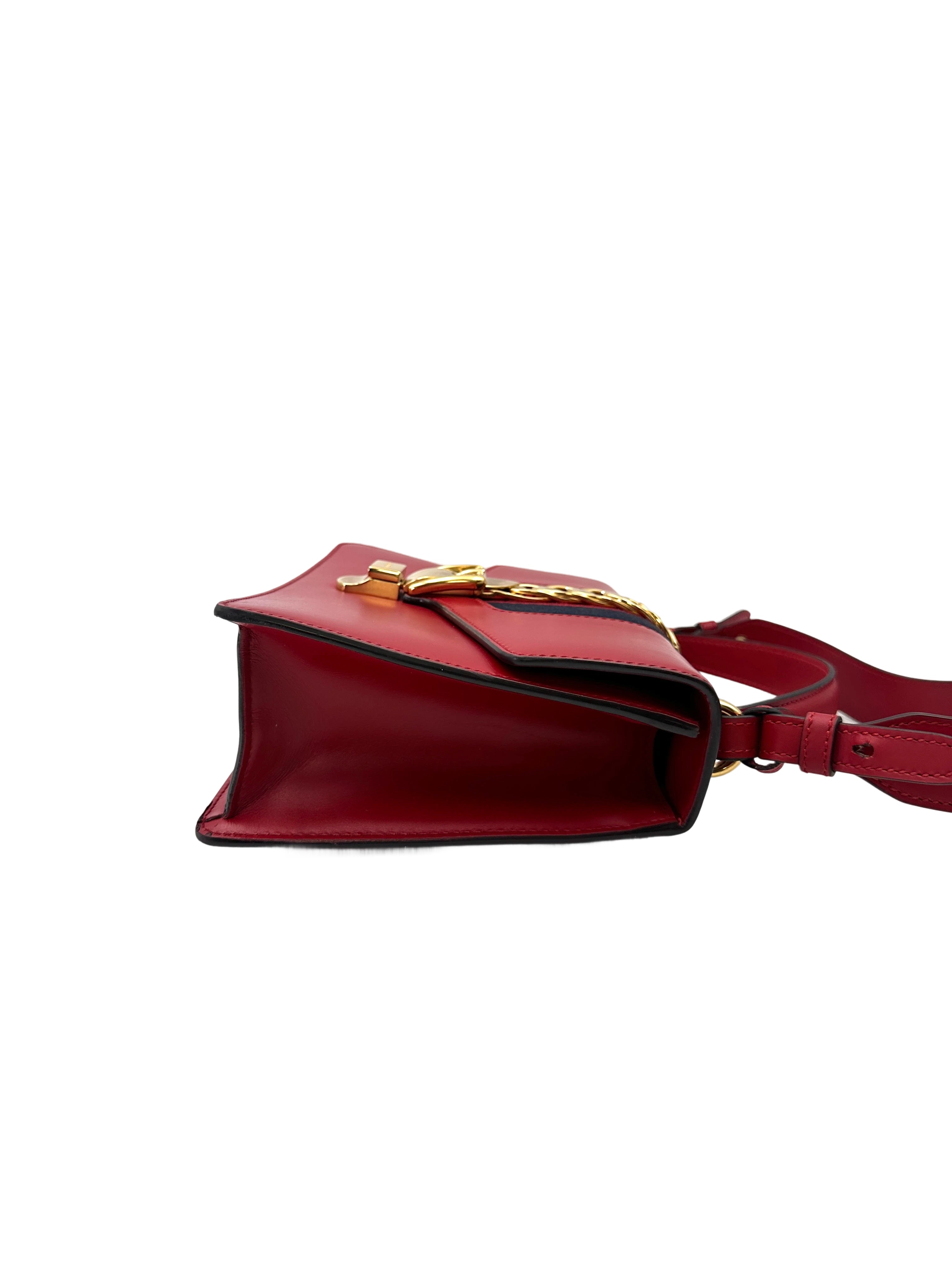 Gucci Sylvie Red Leather Medium Size Shoulder Bag GG1118