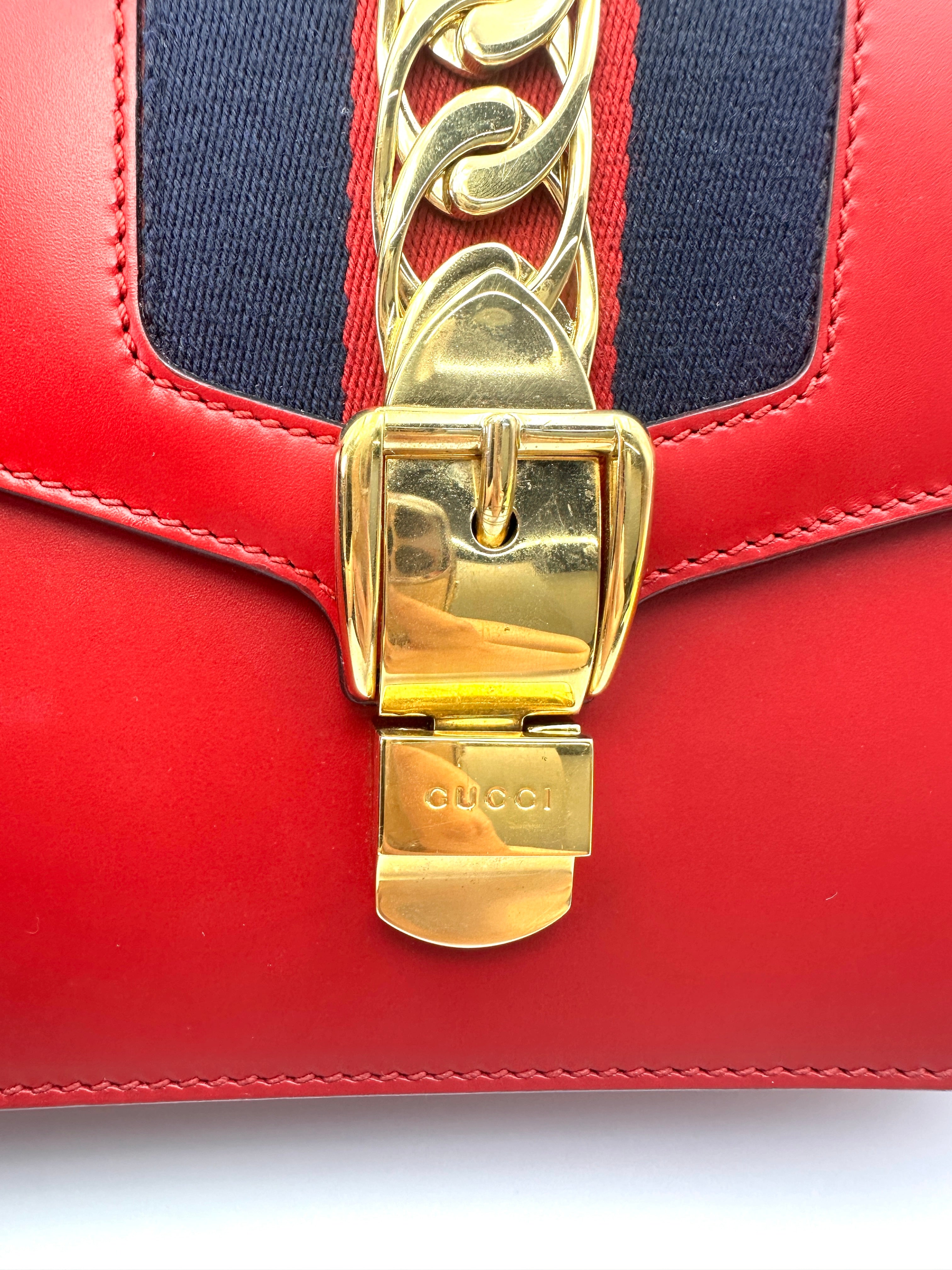 Gucci Sylvie Red Leather Medium Size Shoulder Bag GG1118