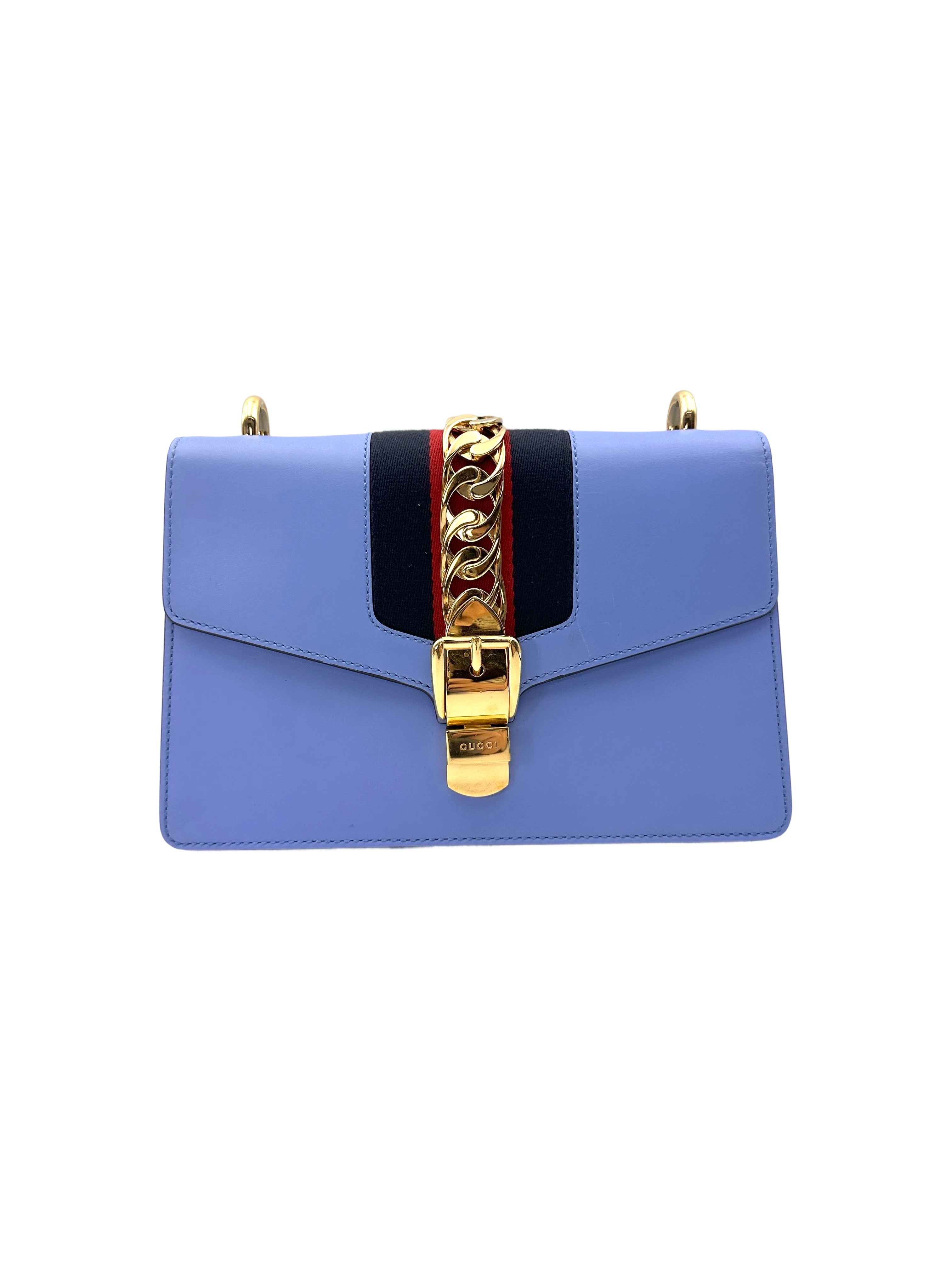 Gucci Sylvie Blue Leather Medium Size Shoulder Bag GG1120