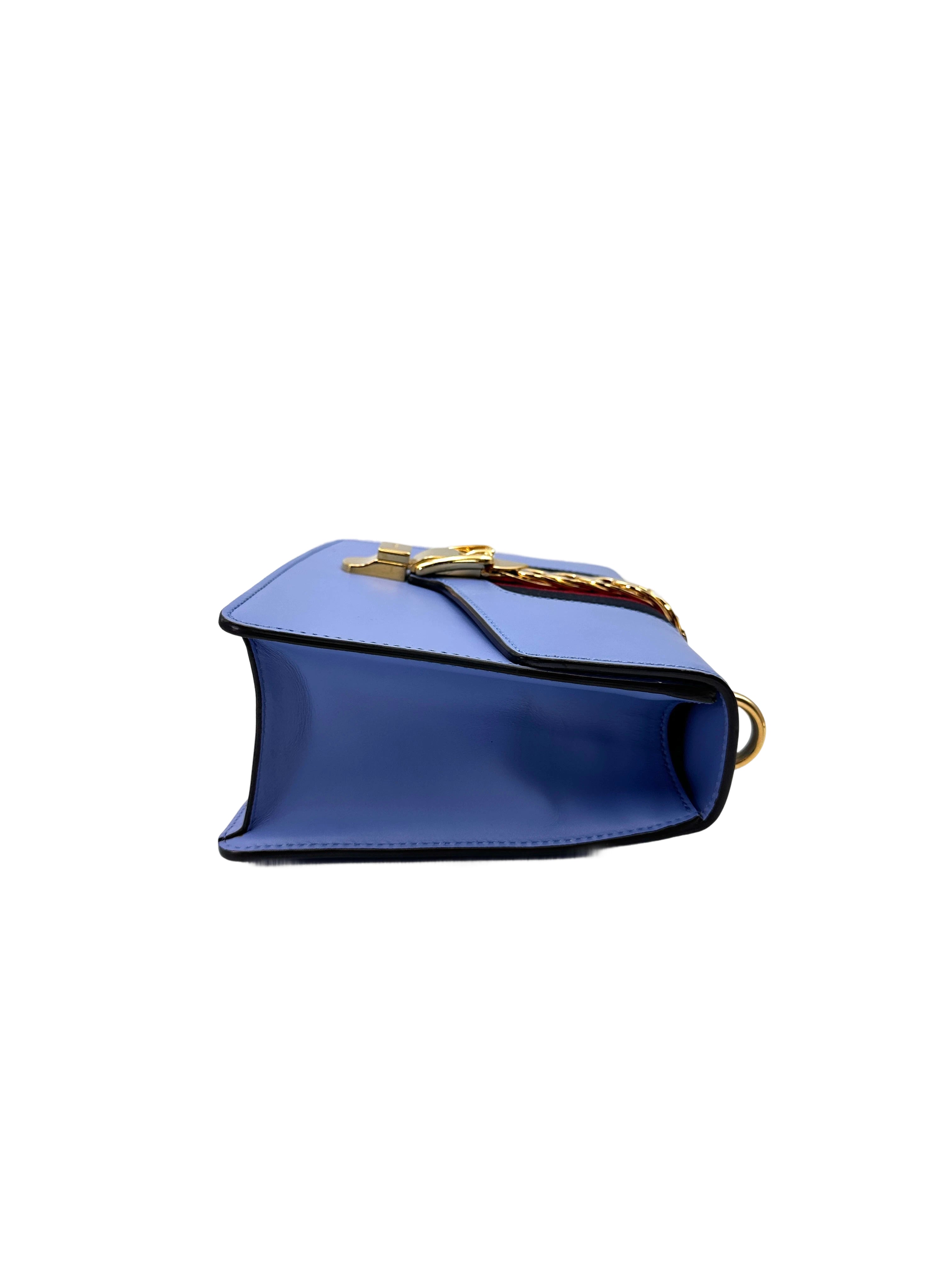Gucci Sylvie Blue Leather Medium Size Shoulder Bag GG1120