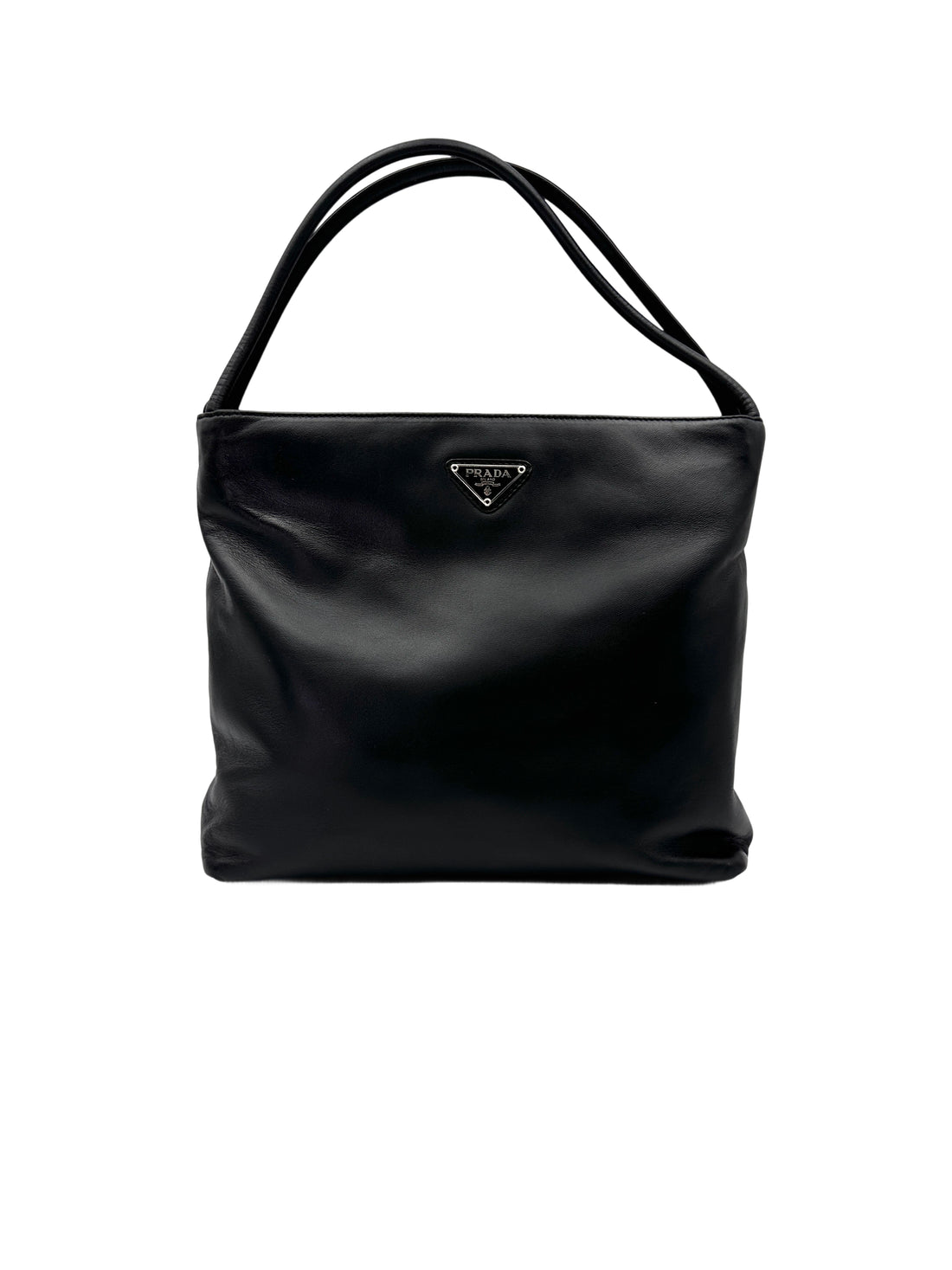Prada Black Leather Triangle Logo Shoulder Bag PR395