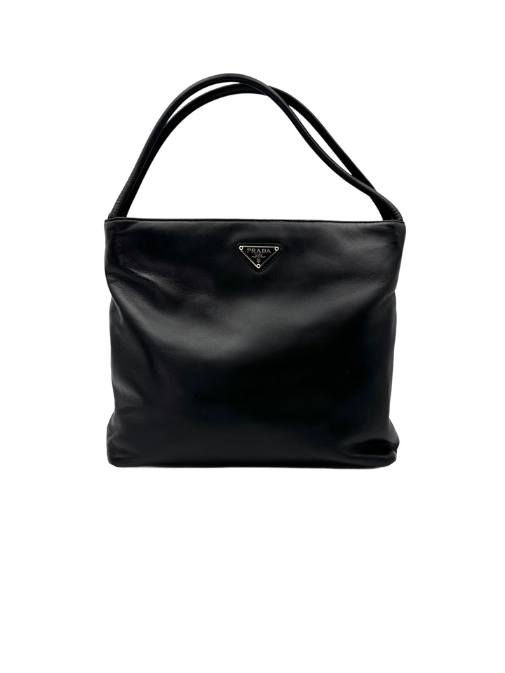 Prada Black Leather Triangle Logo Shoulder Bag PR395