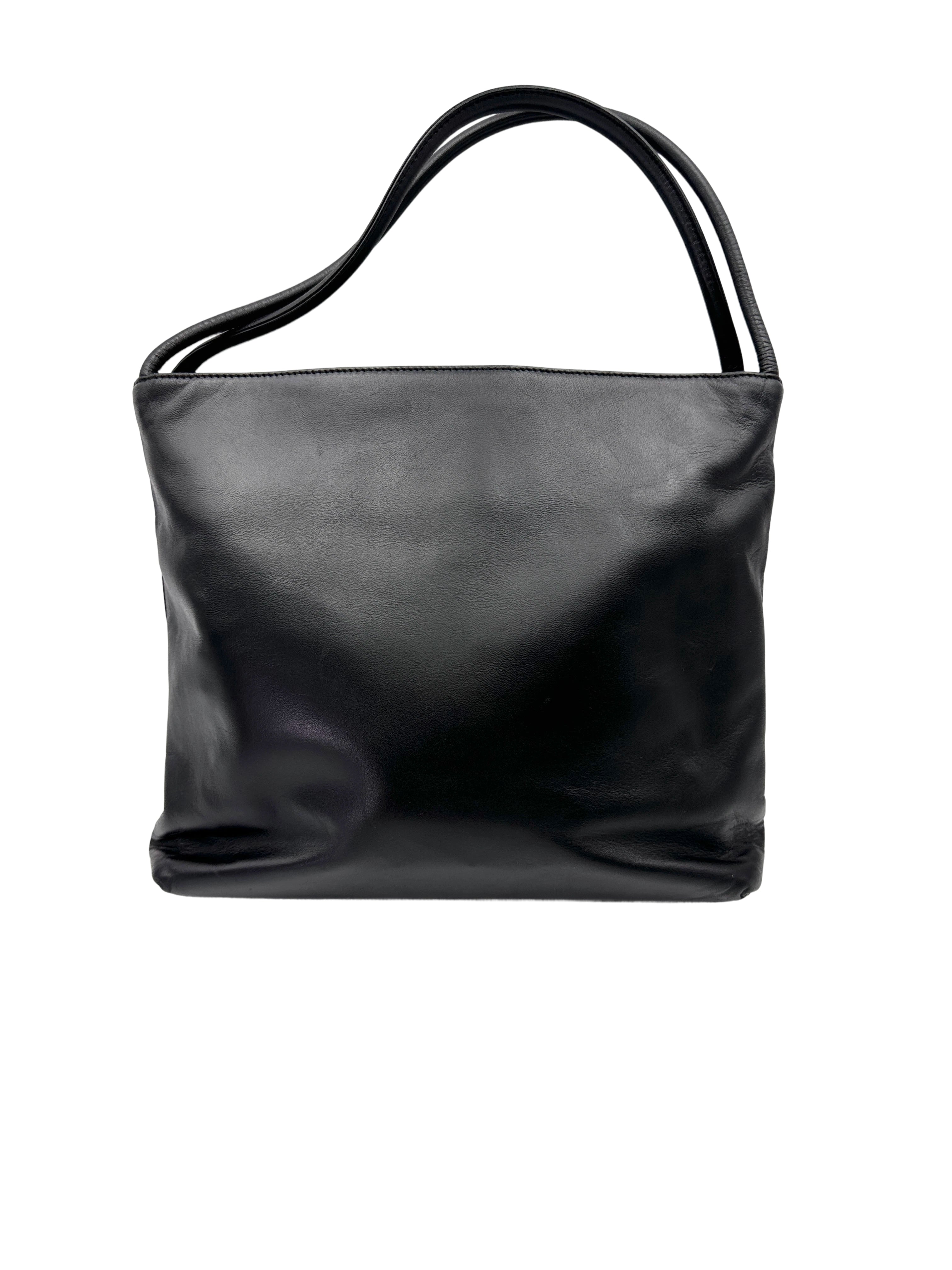Prada Black Leather Triangle Logo Shoulder Bag PR395