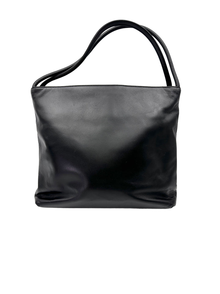 Prada Black Leather Triangle Logo Shoulder Bag PR395