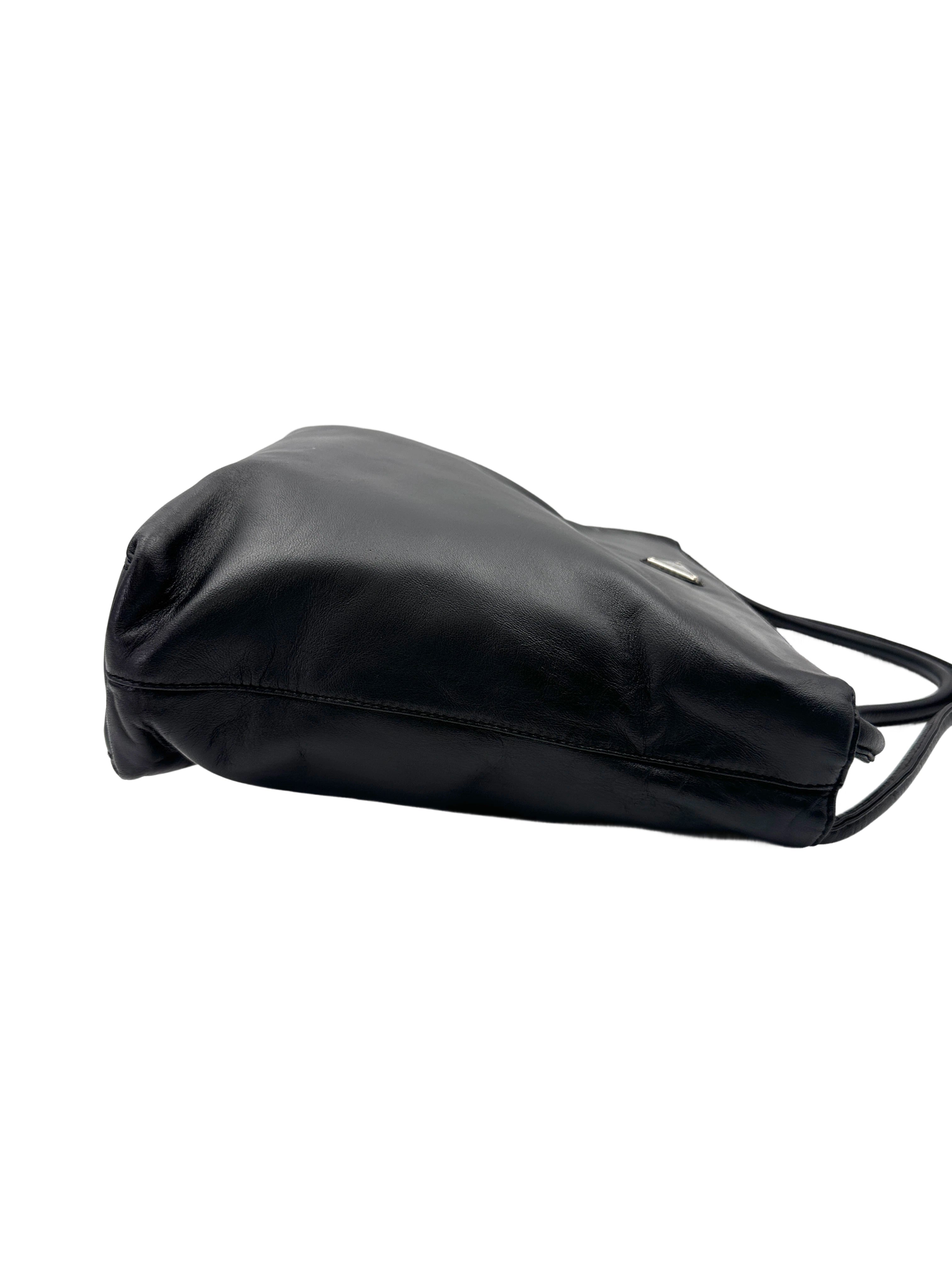 Prada Black Leather Triangle Logo Shoulder Bag PR395