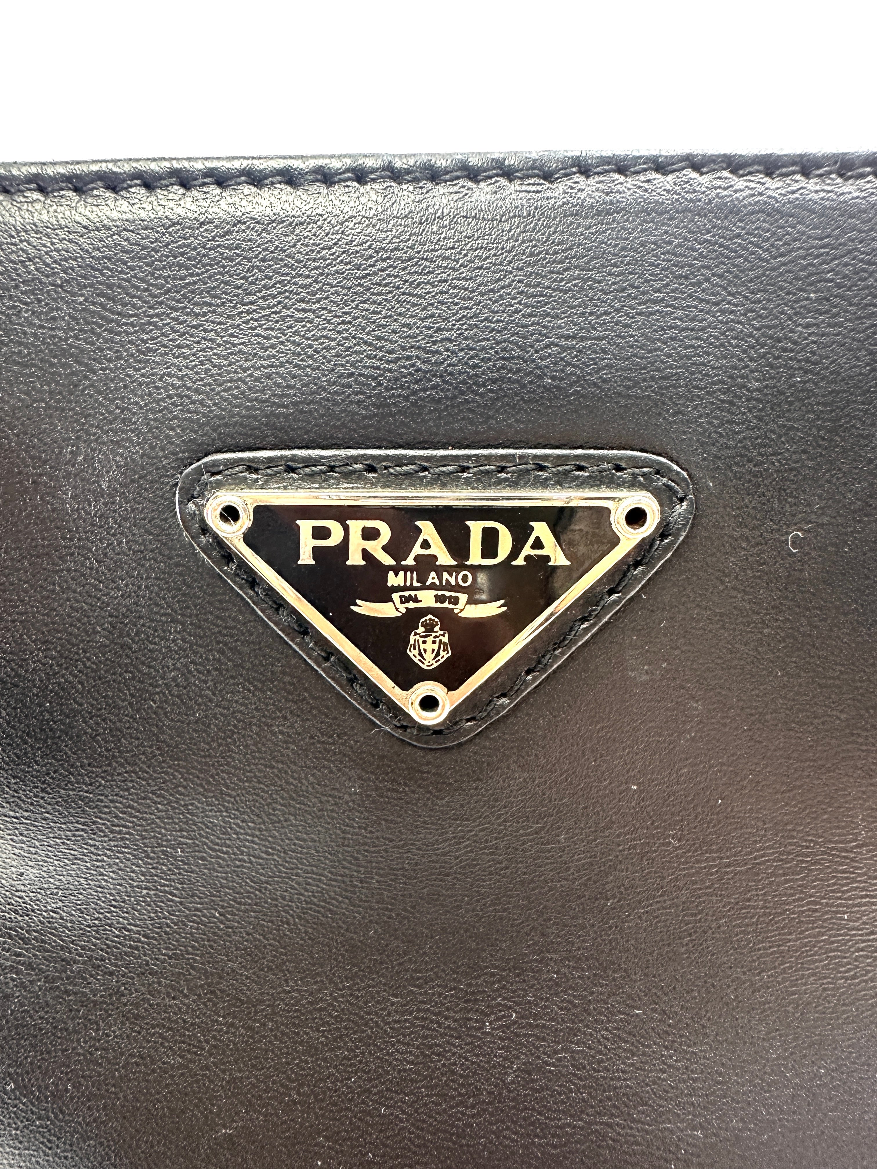 Prada Black Leather Triangle Logo Shoulder Bag PR395