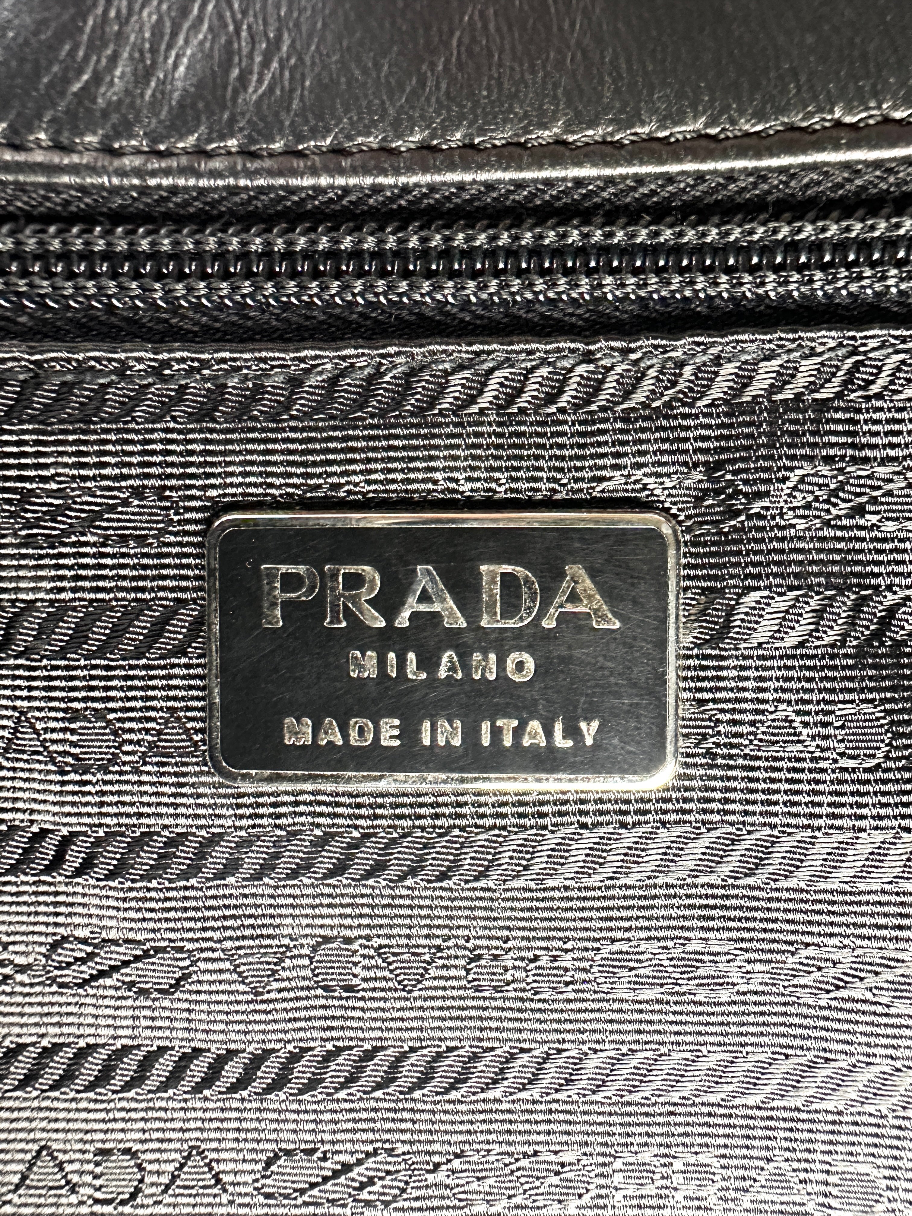 Prada Black Leather Triangle Logo Shoulder Bag PR395