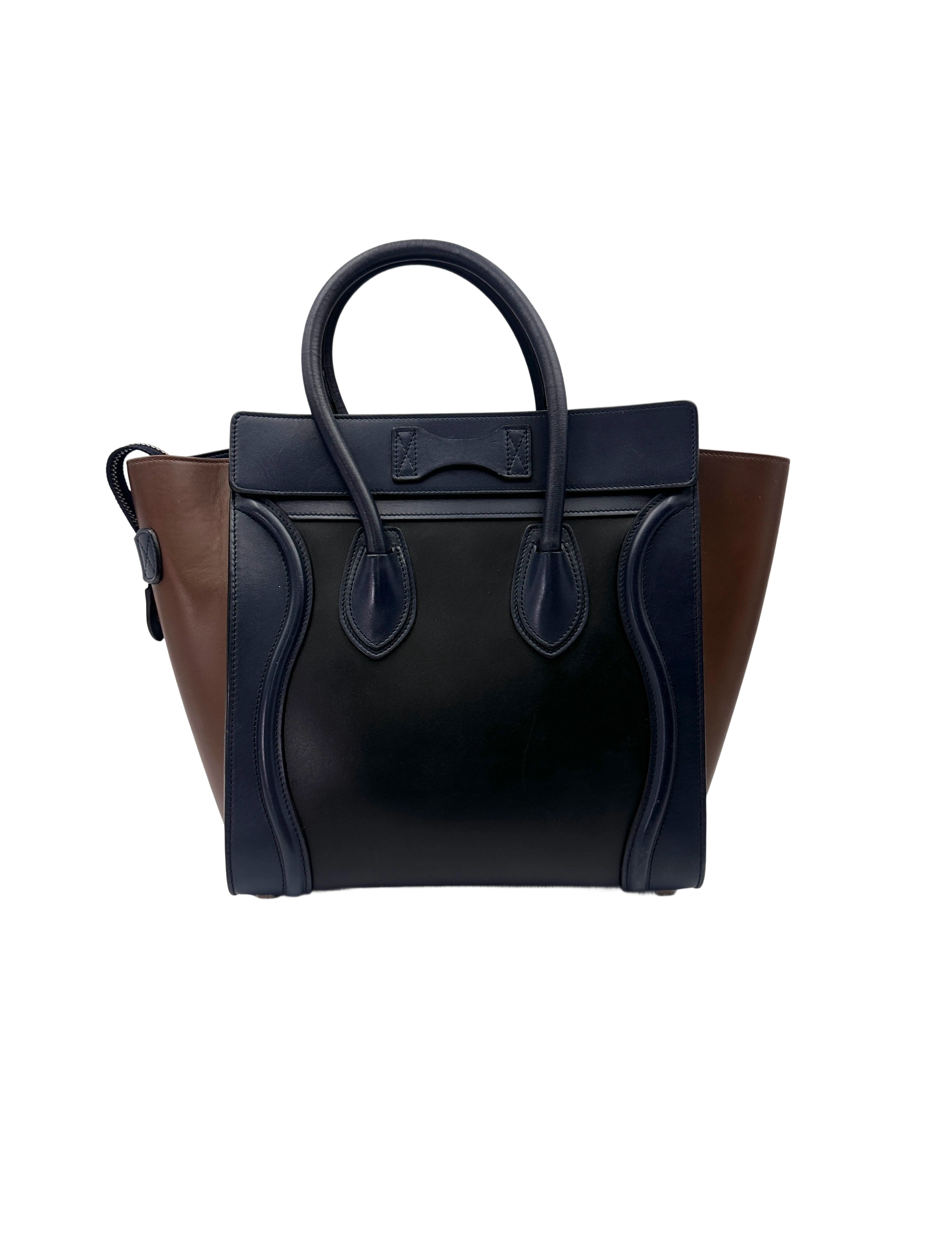 Celine Luggage Black Leather Tote Handle Bag CE164