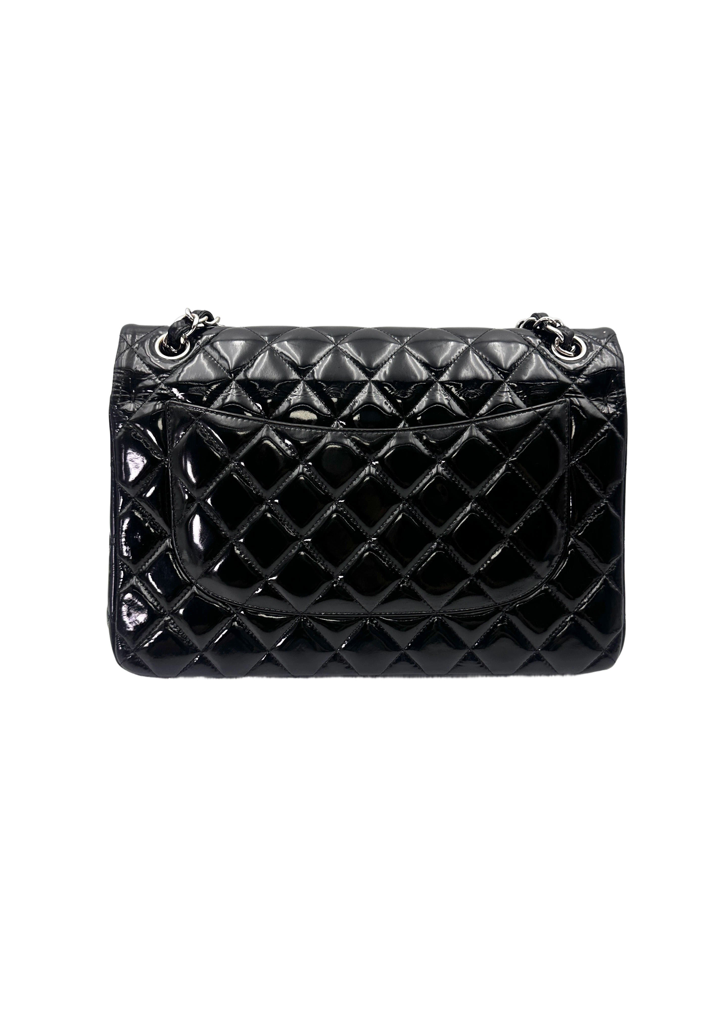 Chanel Classic Flap Black Quilted Patent Leather Jumbo Shoulder Bag With Silver Buckle(19***67) CC2042