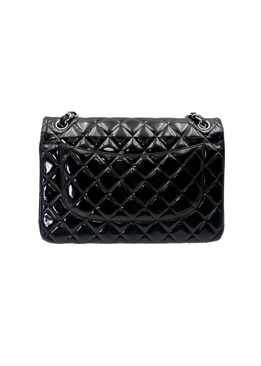 Chanel Classic Flap Black Quilted Patent Leather Jumbo Shoulder Bag With Silver Buckle(19***67) CC2042