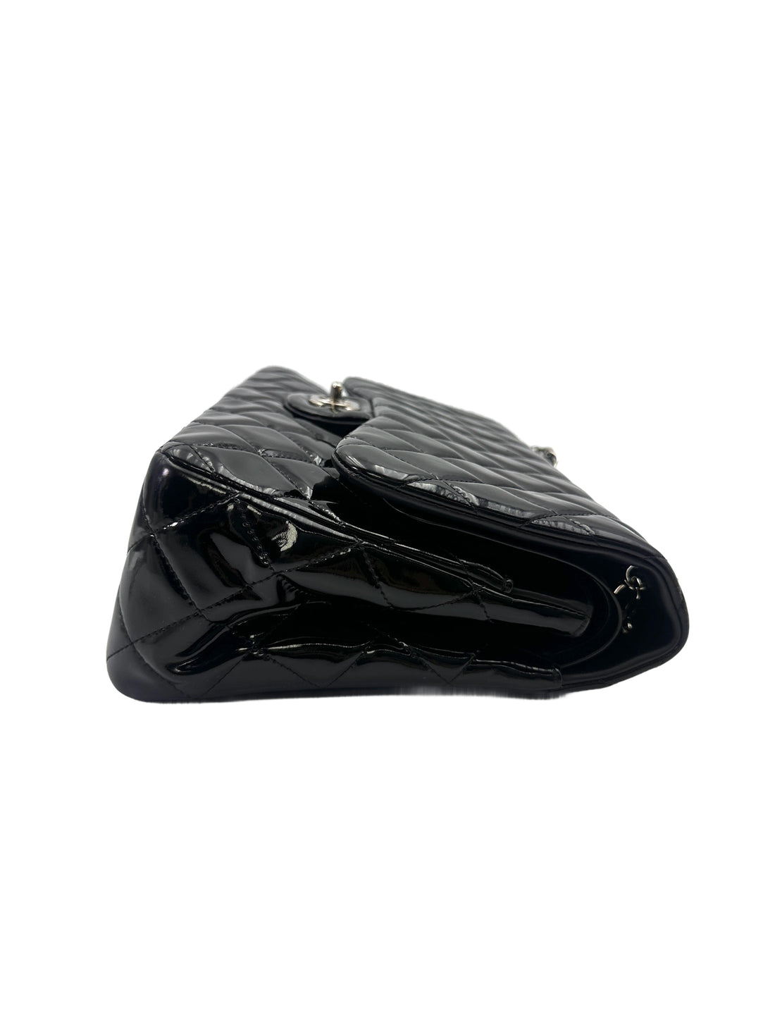 Chanel Classic Flap Black Quilted Patent Leather Jumbo Shoulder Bag With Silver Buckle(19***67) CC2042