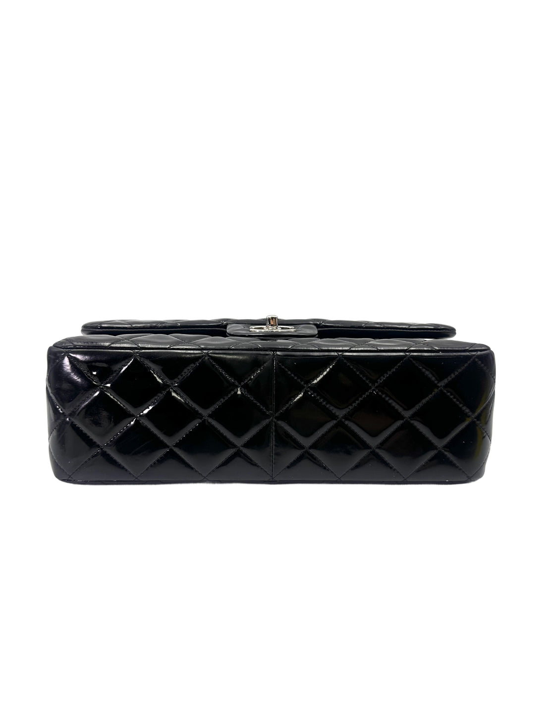 Chanel Classic Flap Black Quilted Patent Leather Jumbo Shoulder Bag With Silver Buckle(19***67) CC2042