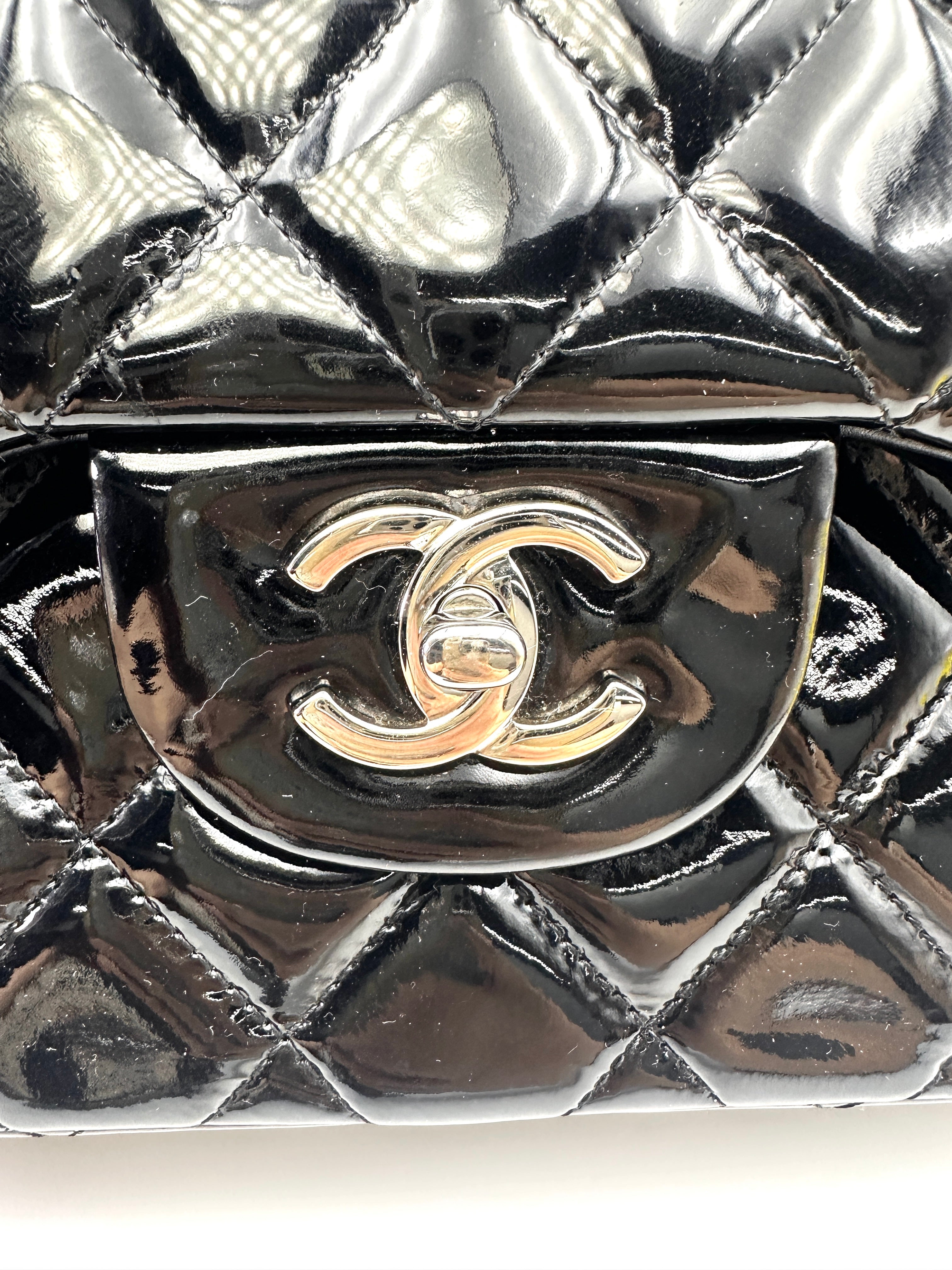 Chanel Classic Flap Black Quilted Patent Leather Jumbo Shoulder Bag With Silver Buckle(19***67) CC2042