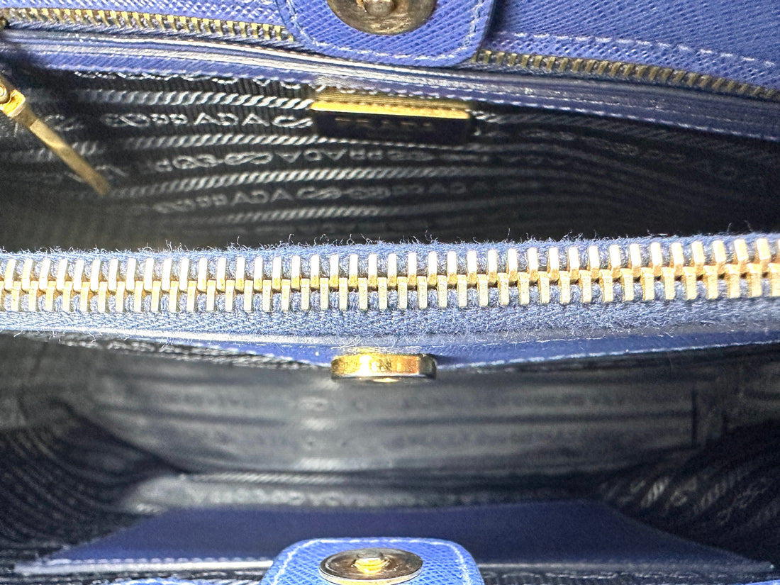 Prada Galleria Blue Saffiano Leather Handle Bag PR396