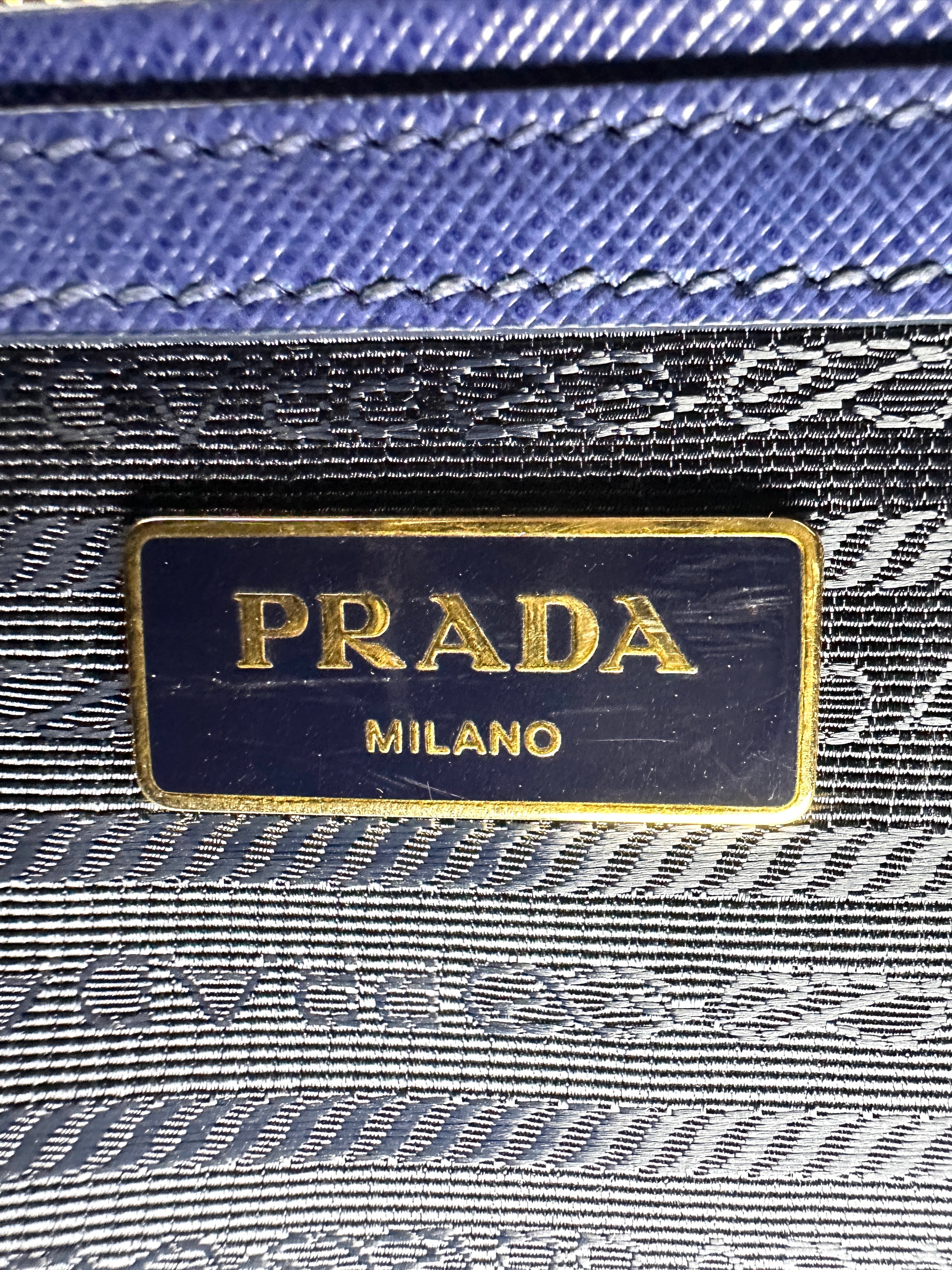 Prada Galleria Blue Saffiano Leather Handle Bag PR396
