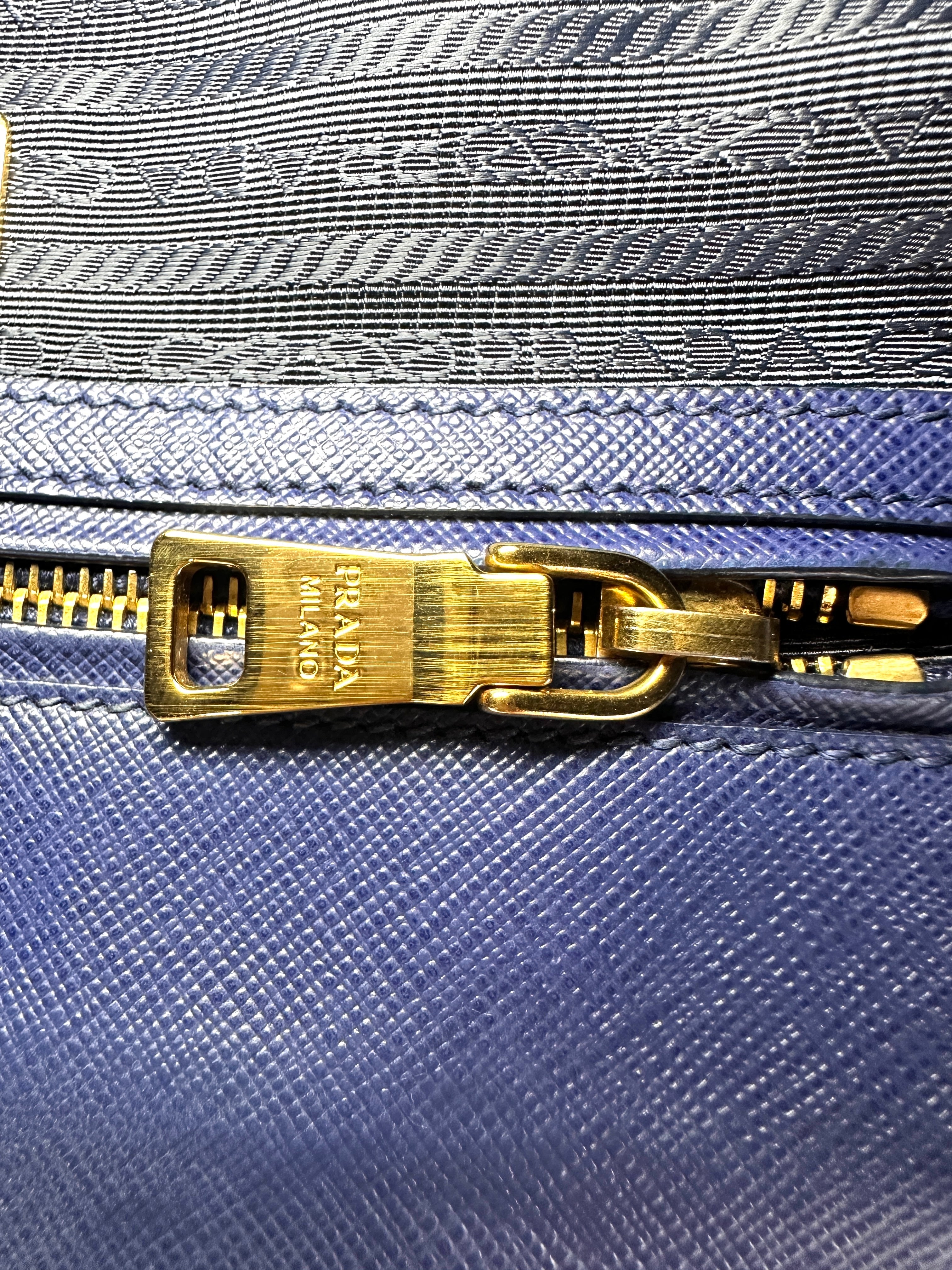 Prada Galleria Blue Saffiano Leather Handle Bag PR396