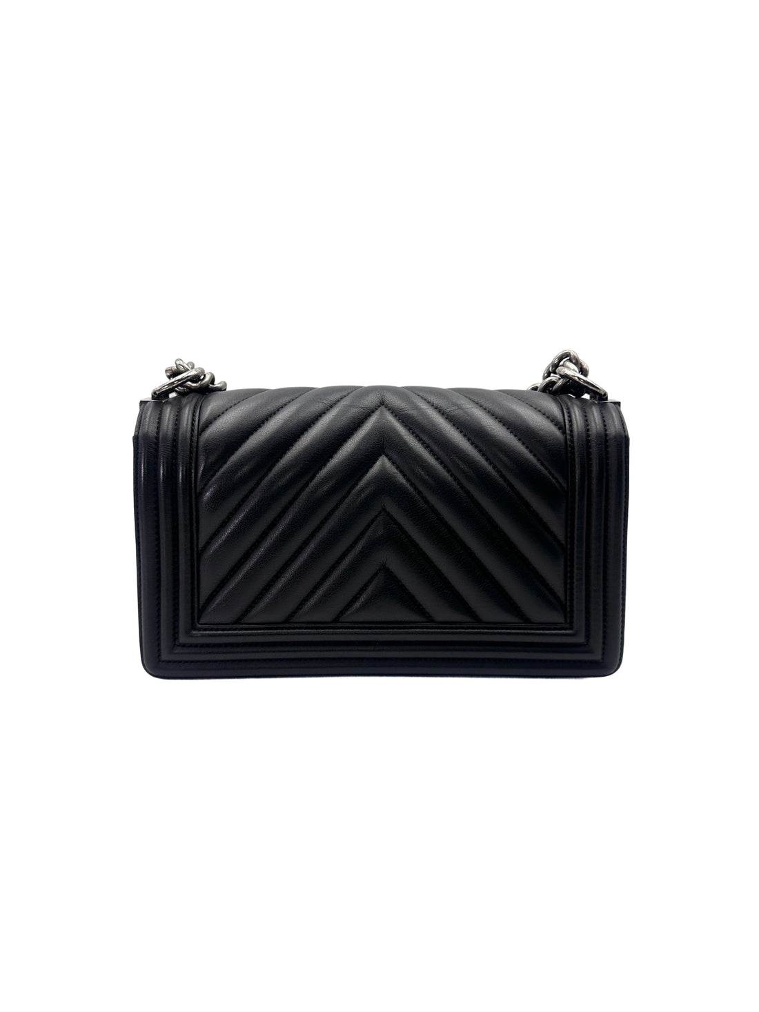 Chanel LeBoy Black Chevron Quilted Leather Medium Size Flap Bag With Silver Buckle(22***62) CC2036