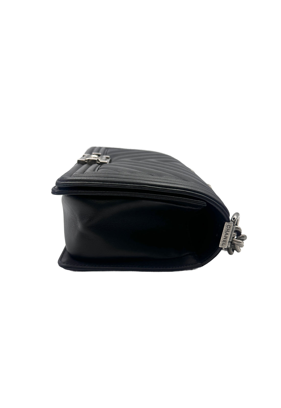 Chanel LeBoy Black Chevron Quilted Leather Medium Size Flap Bag With Silver Buckle(22***62) CC2036
