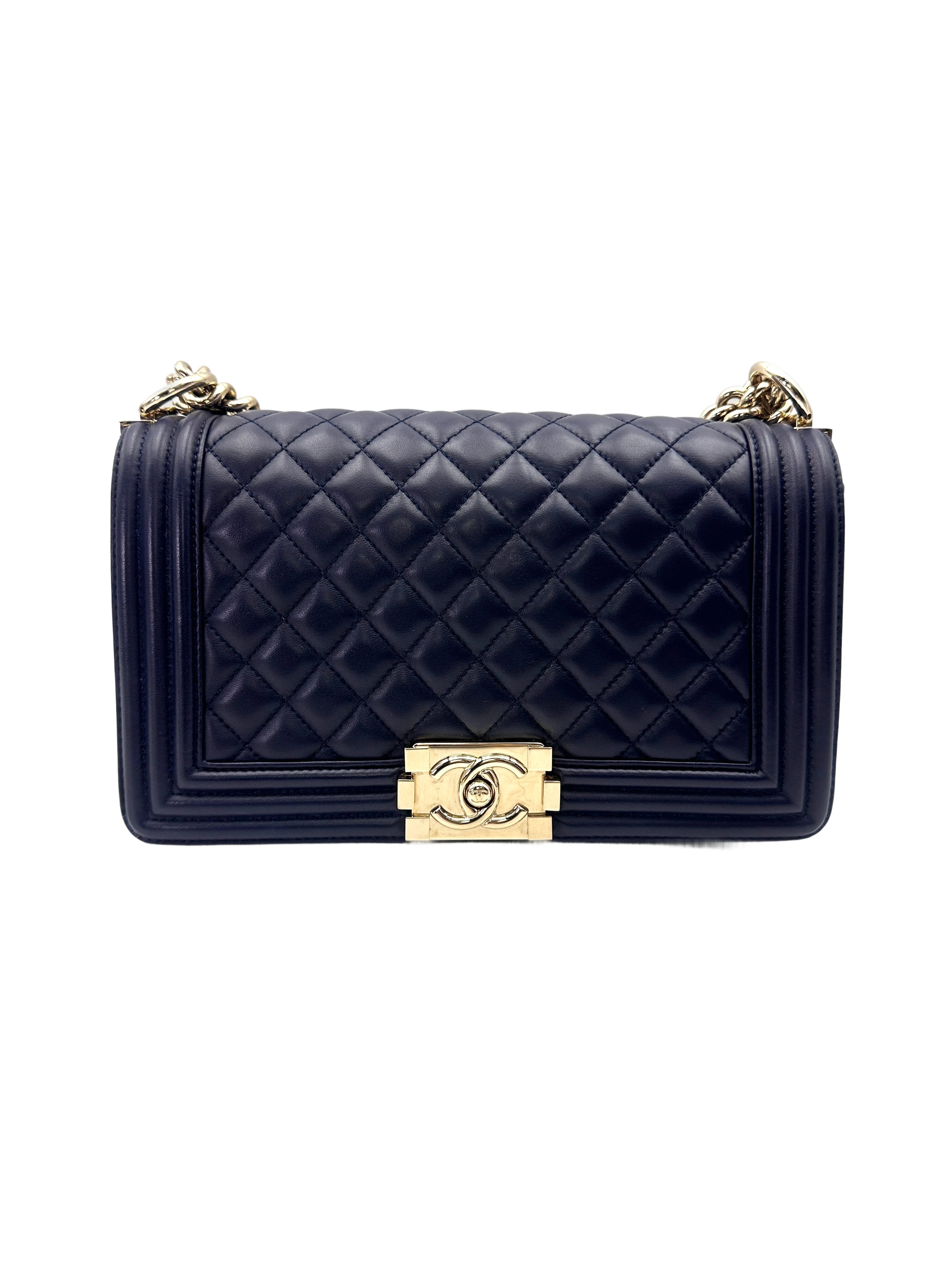 Chanel LeBoy Navy Quilted Calfskin Medium Size Flap Bag With Gold Hardware(22***57) CC2033