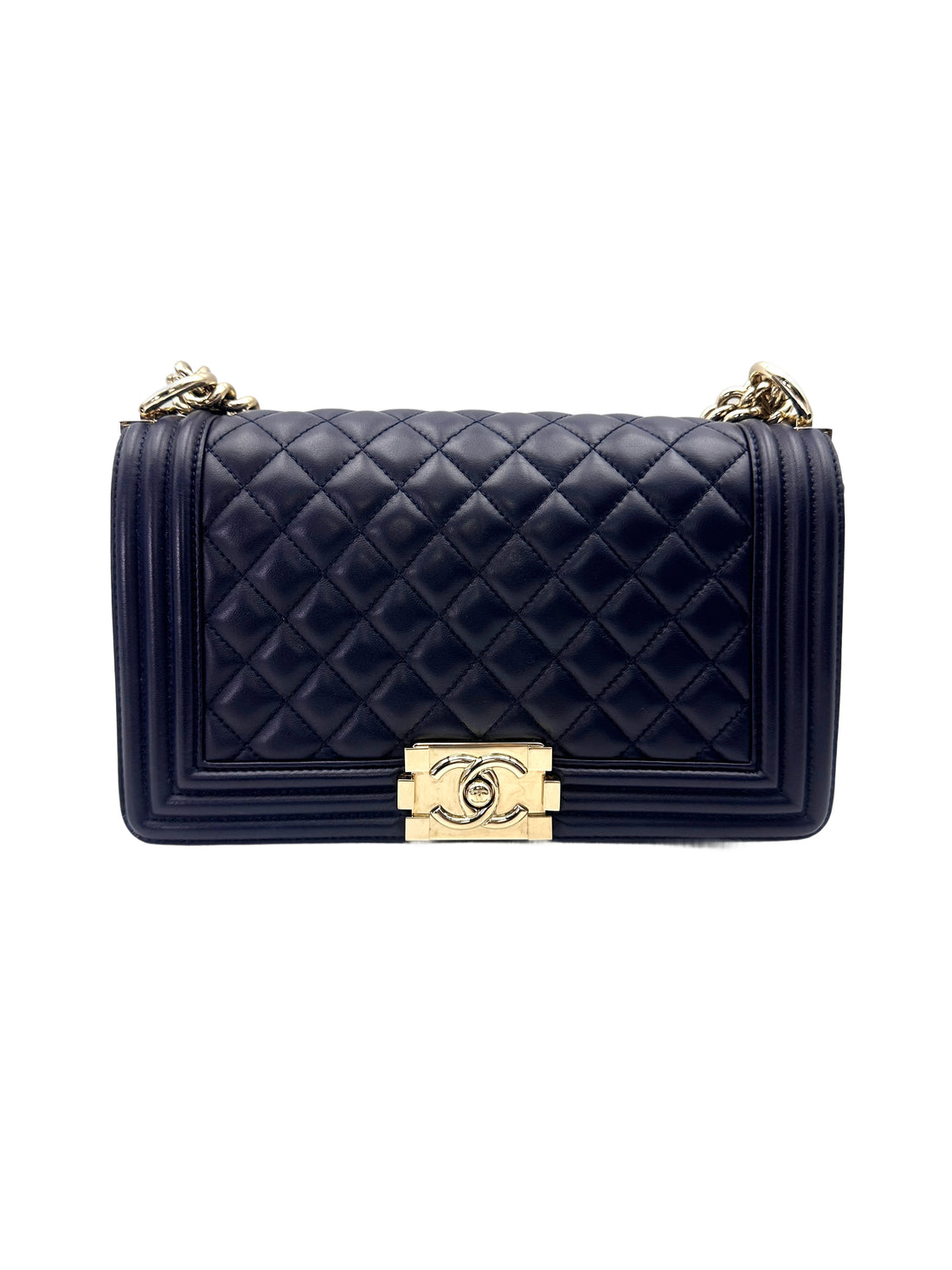 Chanel LeBoy Navy Quilted Calfskin Medium Size Flap Bag With Gold Hardware(22***57) CC2033