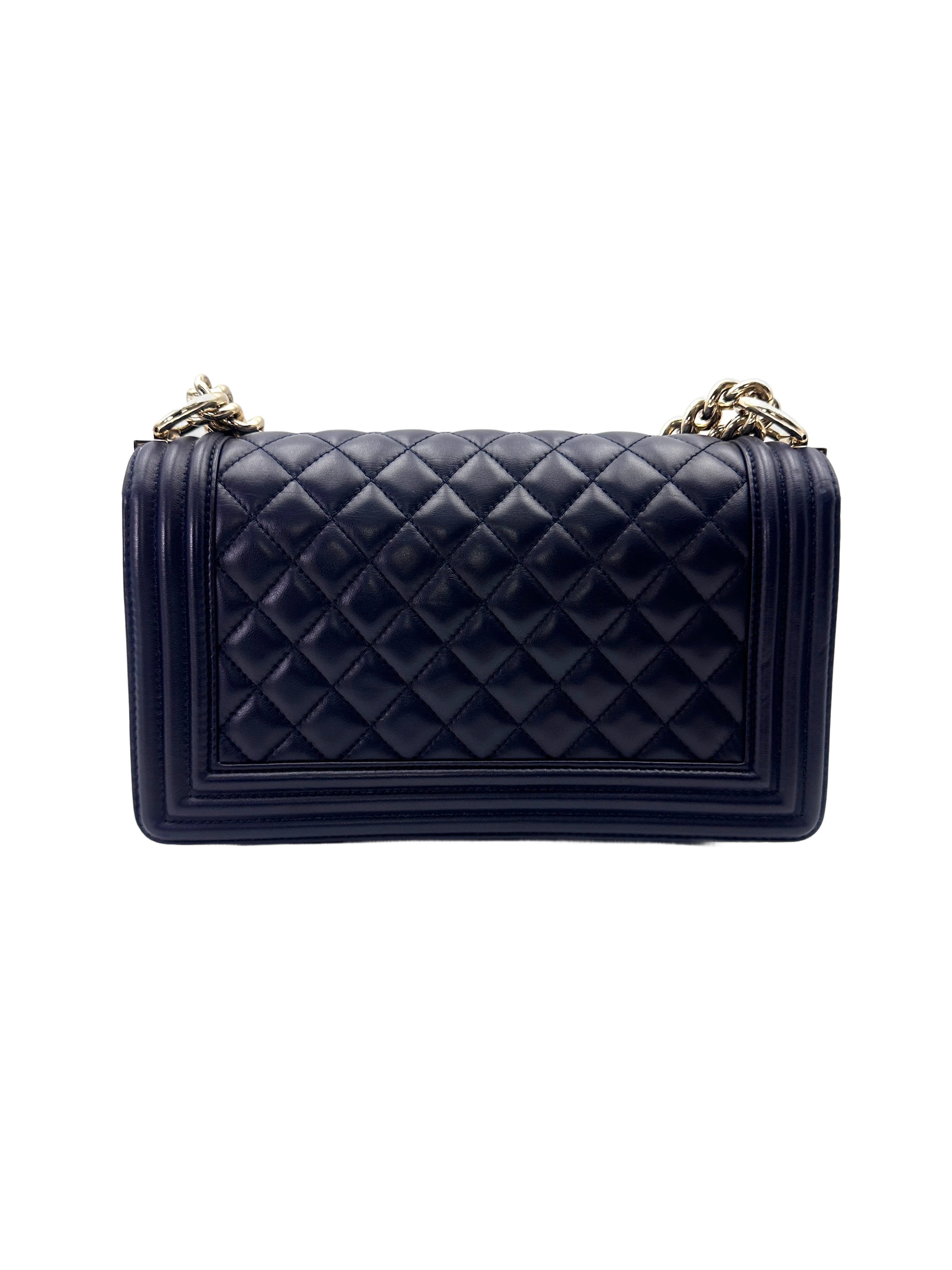 Chanel LeBoy Navy Quilted Calfskin Medium Size Flap Bag With Gold Hardware(22***57) CC2033