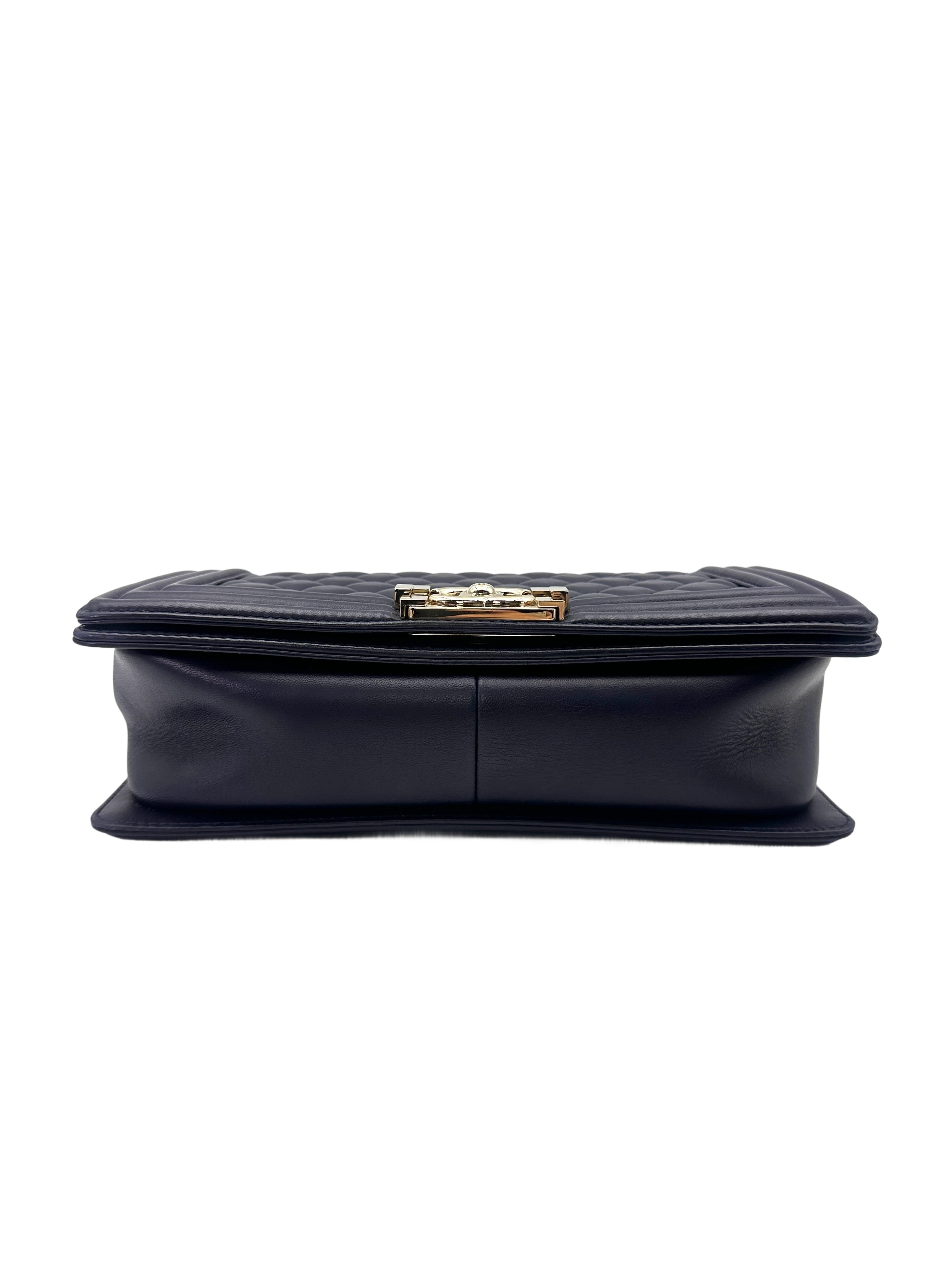 Chanel LeBoy Navy Quilted Calfskin Medium Size Flap Bag With Gold Hardware(22***57) CC2033