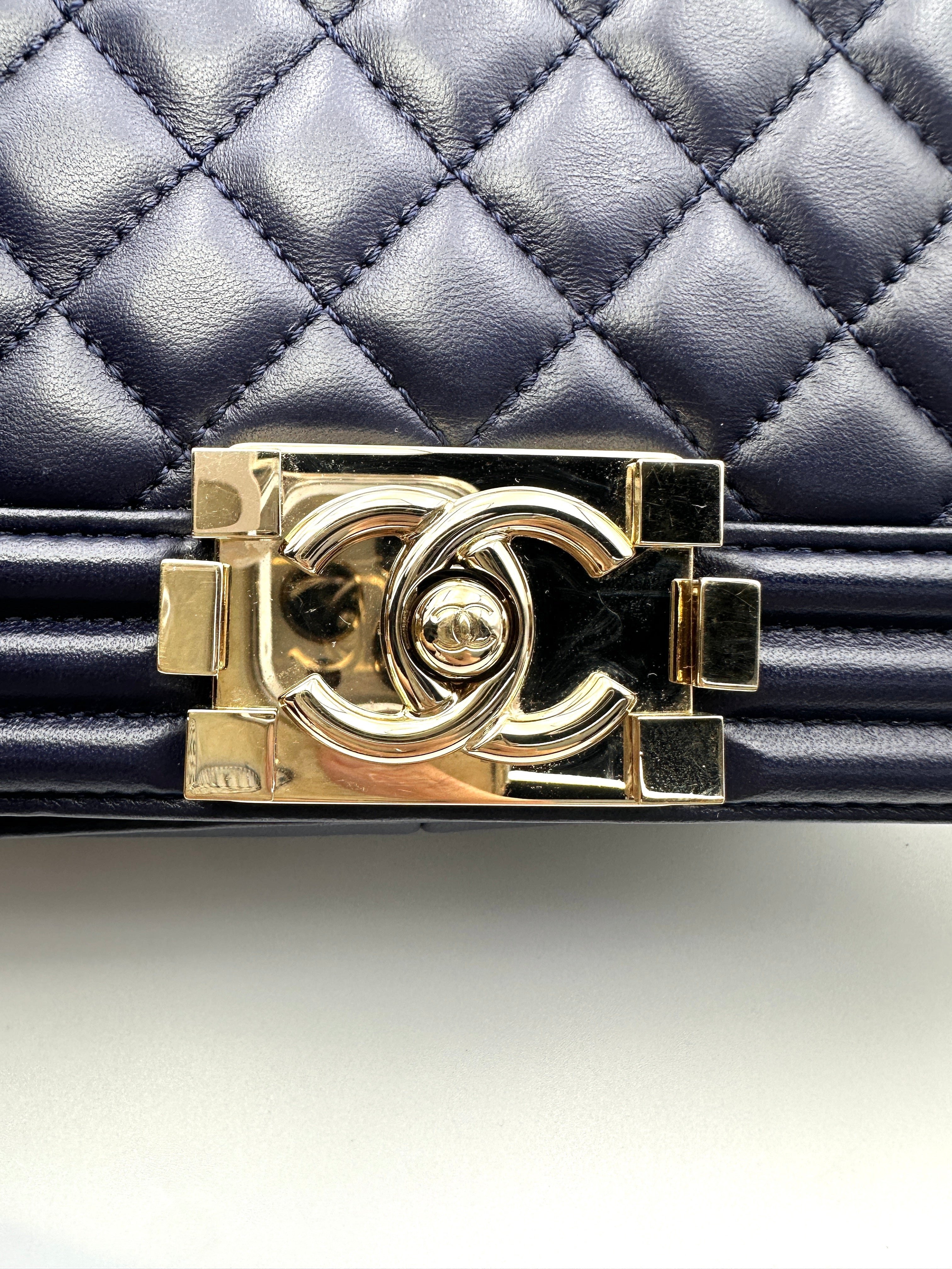 Chanel LeBoy Navy Quilted Calfskin Medium Size Flap Bag With Gold Hardware(22***57) CC2033
