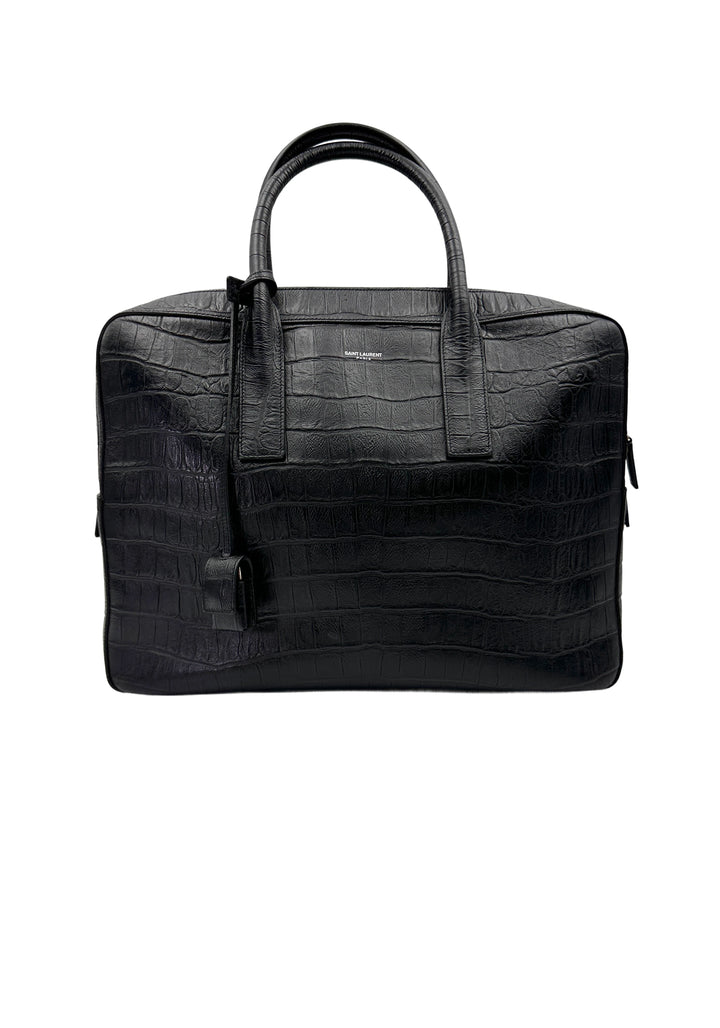 Saint Laurent Museum Black Crocodile-Embossed Leather Handle Bag SL245